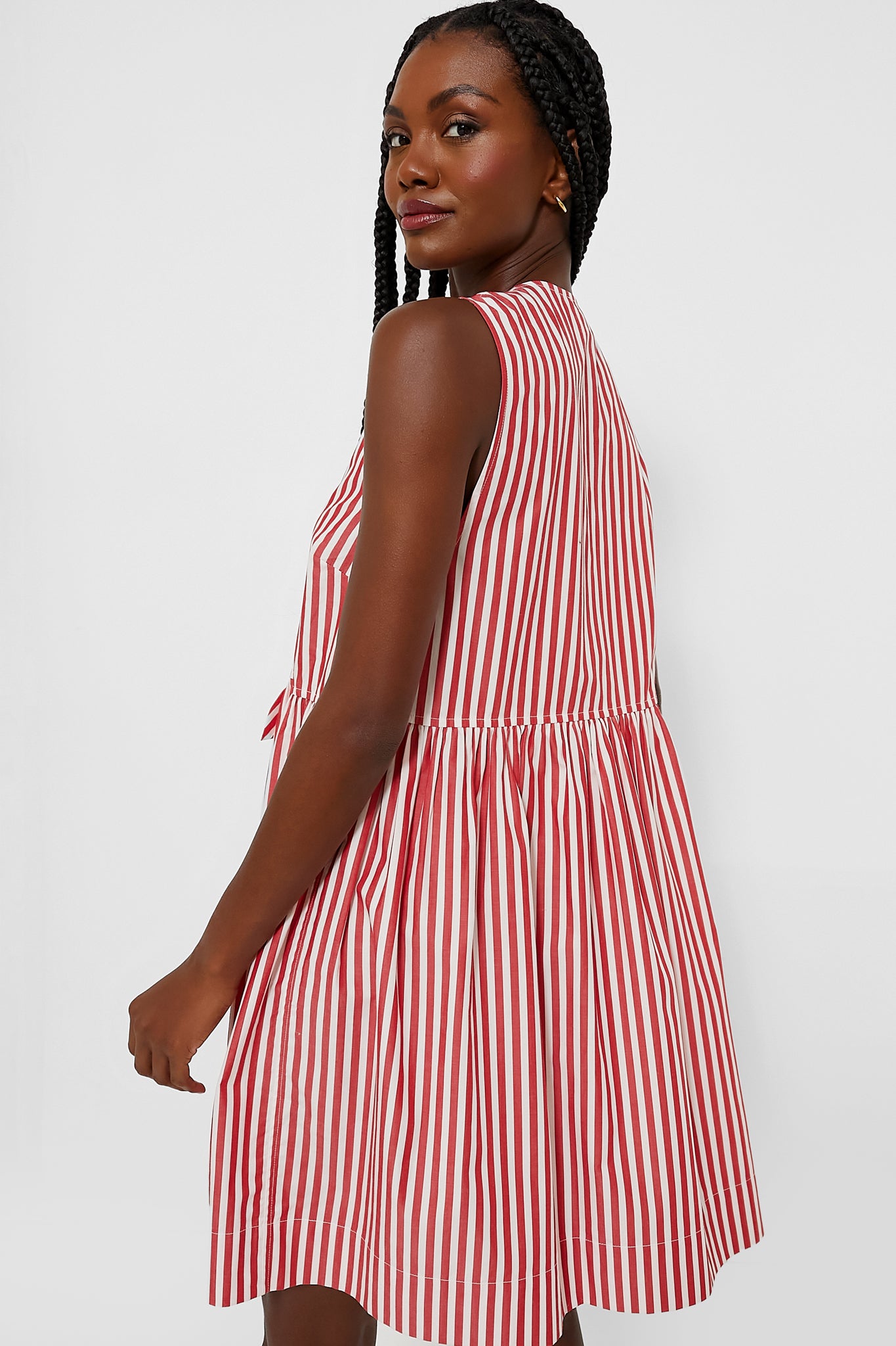 Barbados Cherry Stripe Cotton Mini Bow Tie Dress-Get Girly