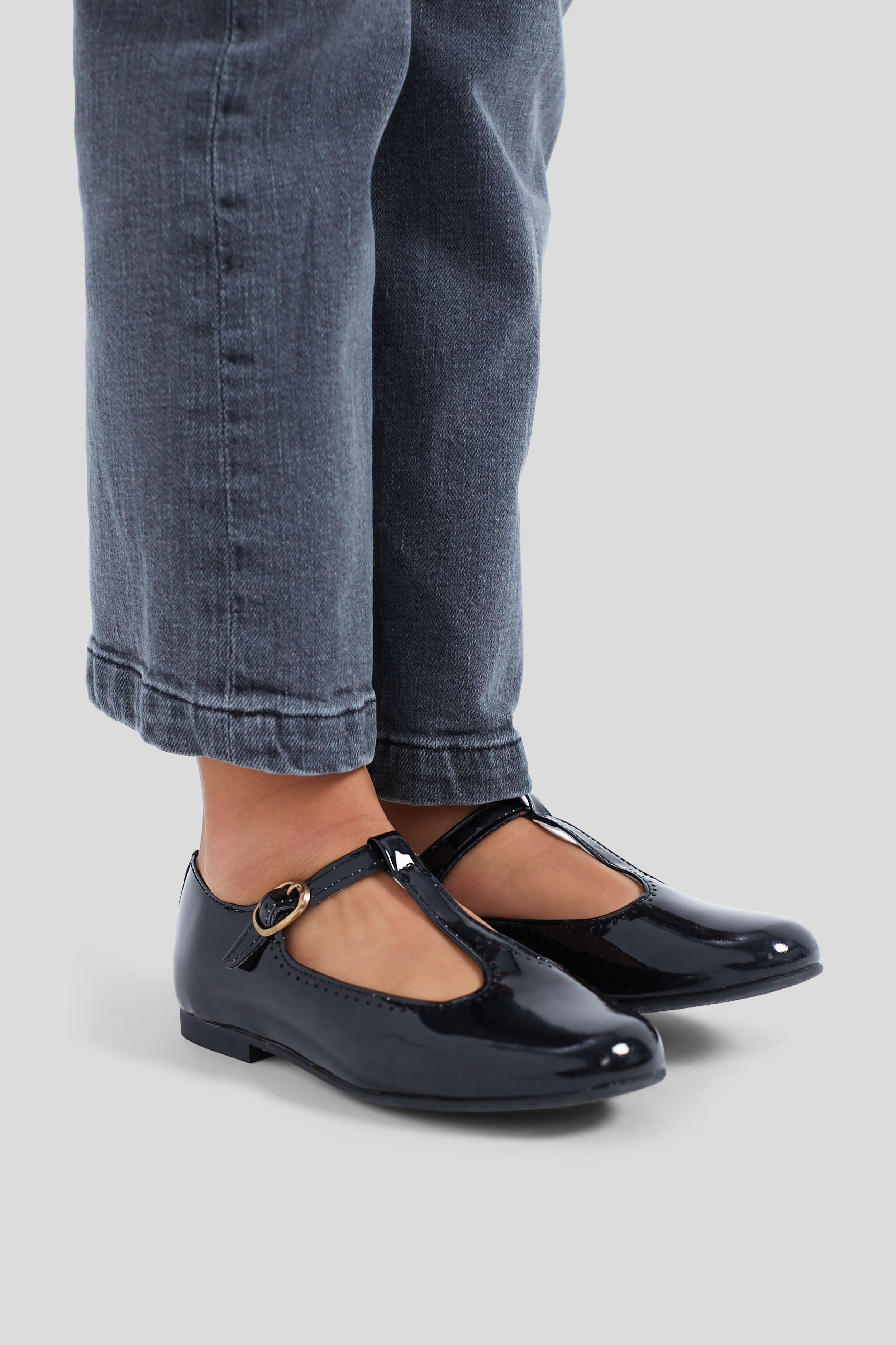 Black Patent Leather T Bar Shoes-Get Girly