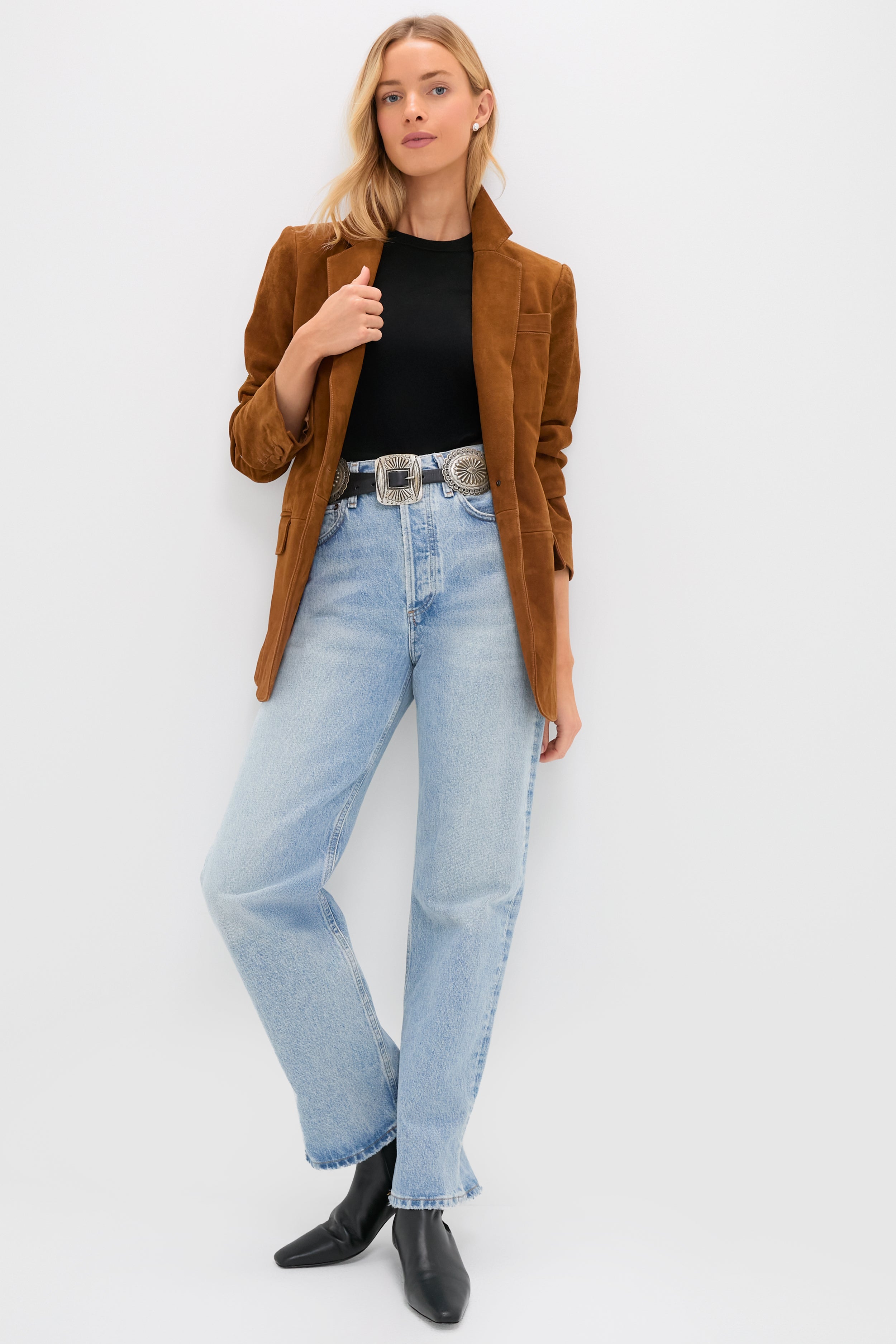 Toffee Suede Leo Blazer-Get Girly