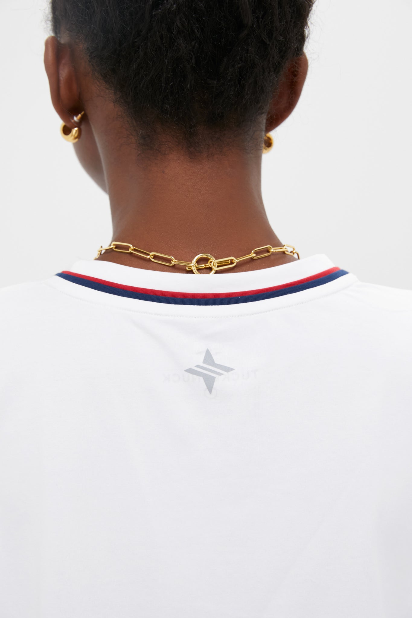 White Americana Piped Performance Cotton Cropped Ryan Boyfriend Tee-Get Girly