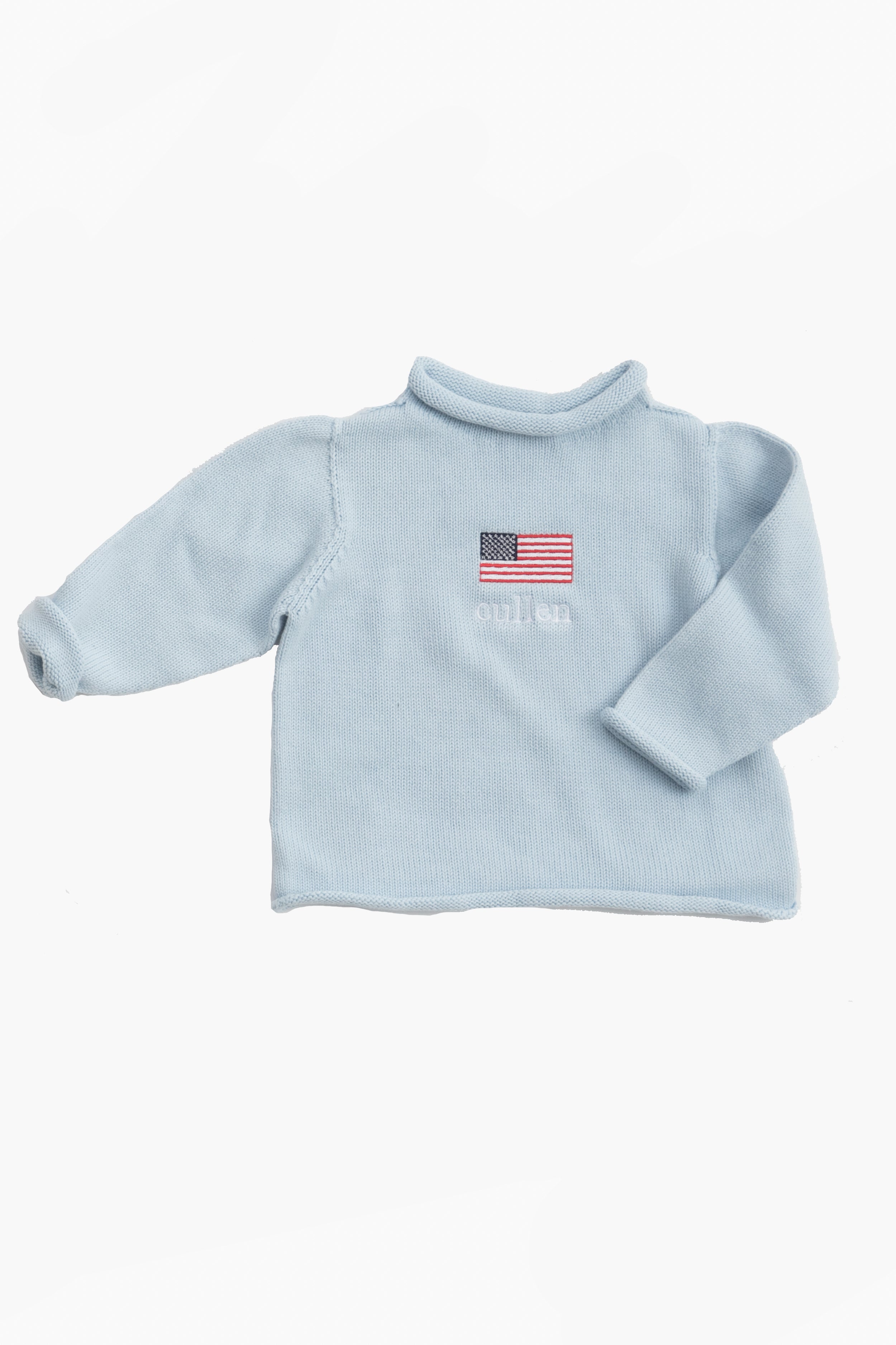 Light Blue American Flag Roll Neck Sweater-Get Girly