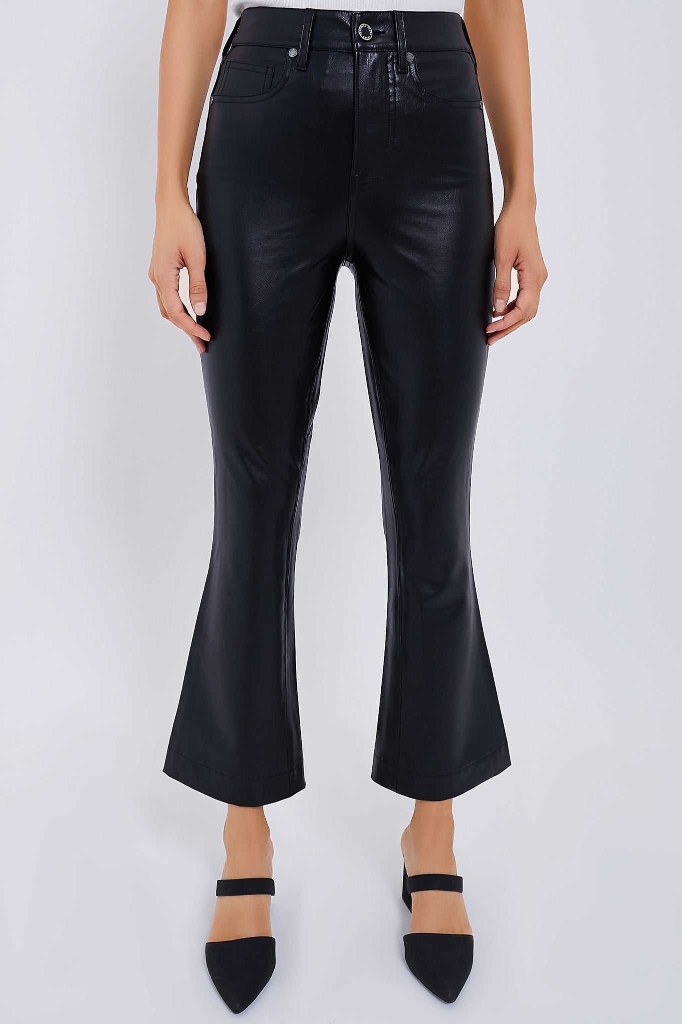 Black Carson Vegan Leather High Rise Ankle Flare-Get Girly