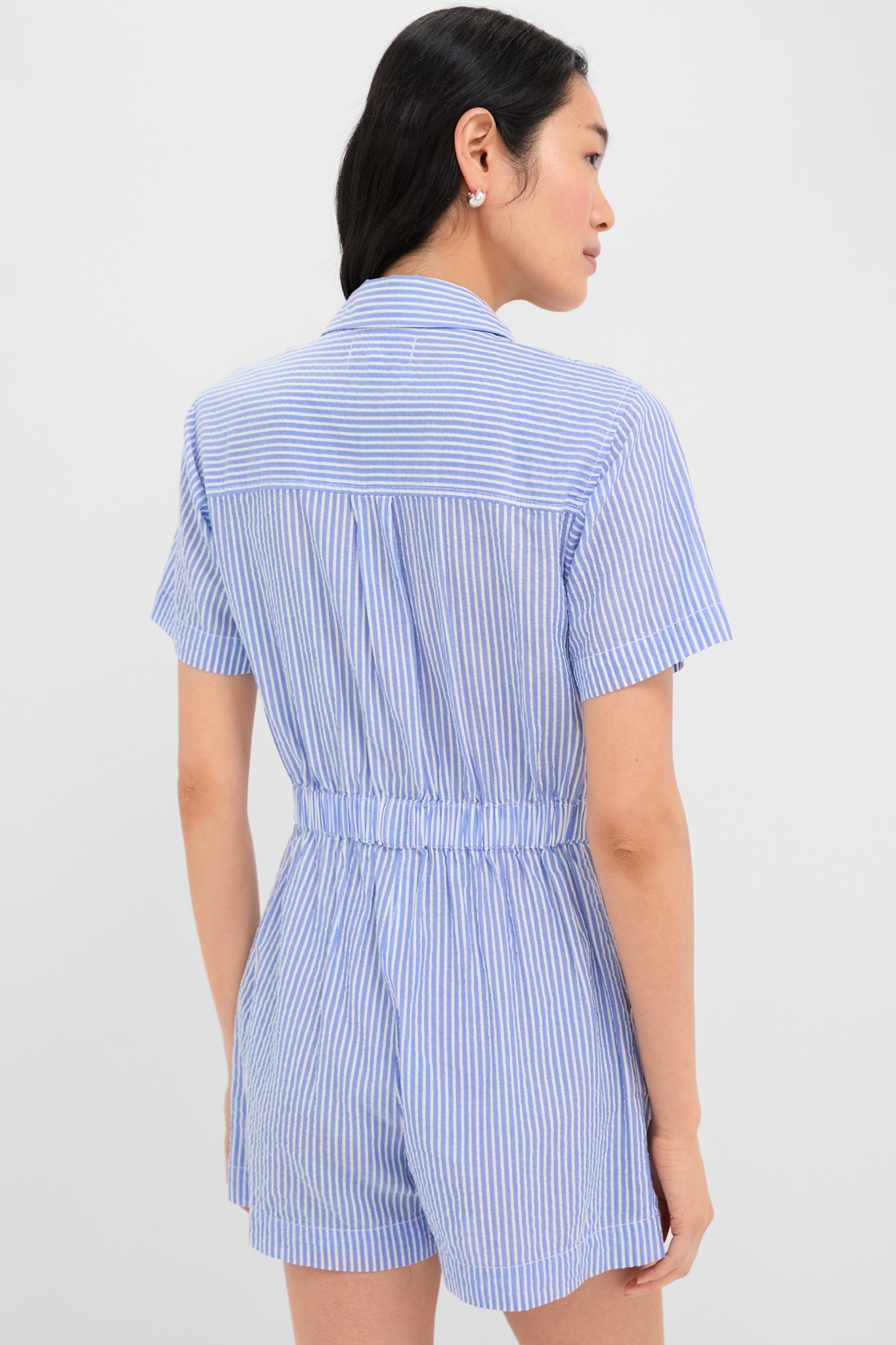 Blue and White Cassi Short Jumpsuit-Get Girly