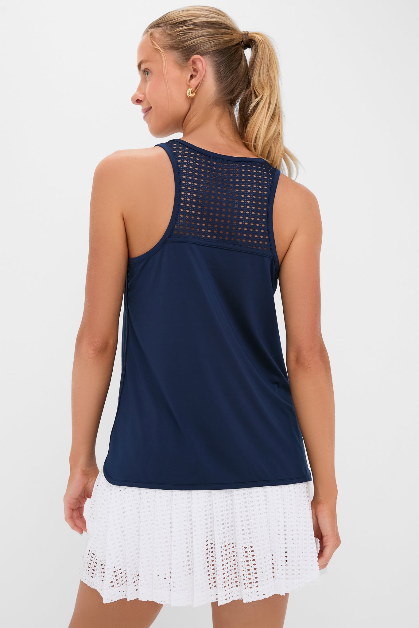 Navy Cane Performance Jersey Ellen Racerback Tank-Get Girly
