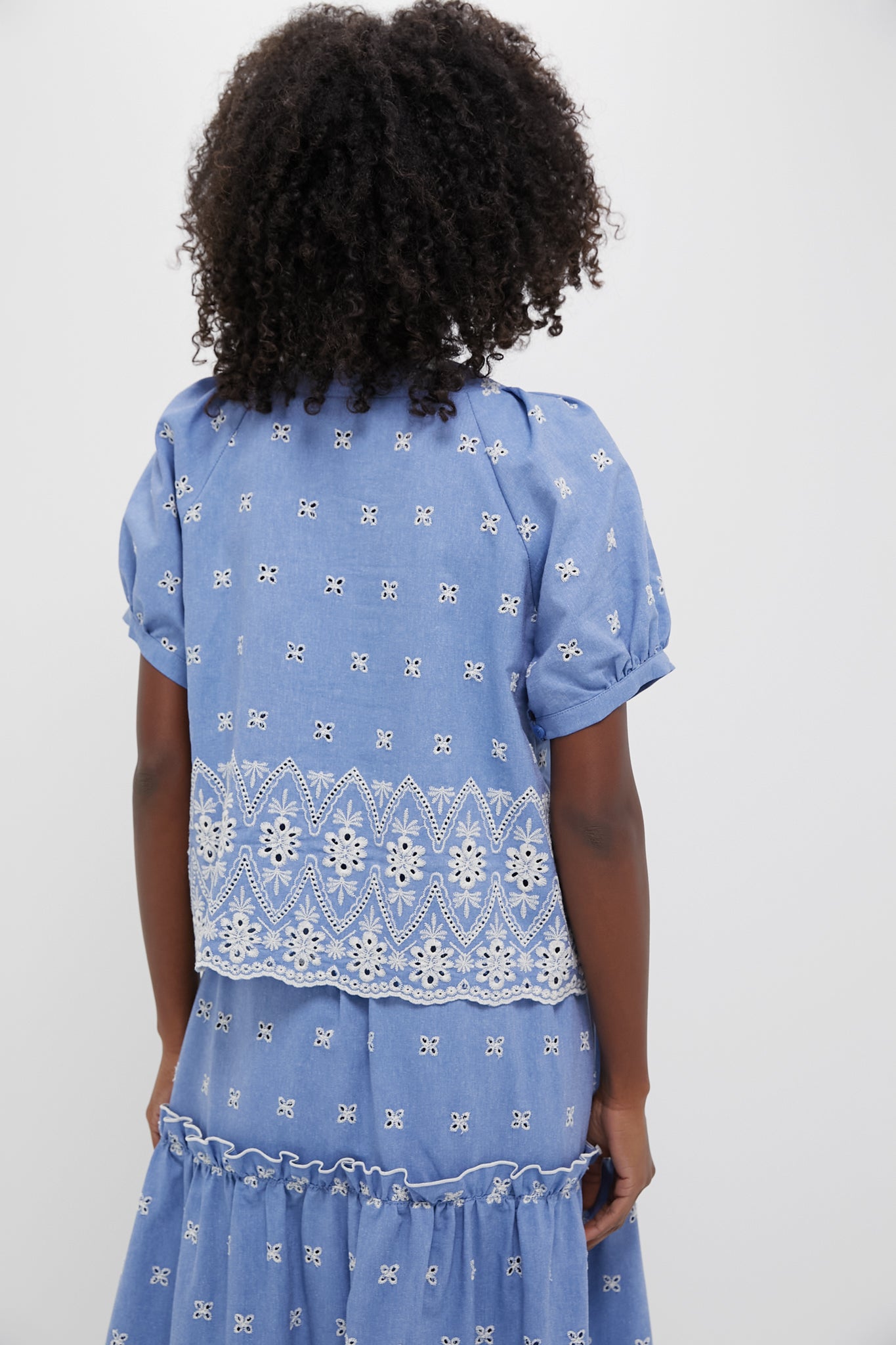 Chambray Embroidered Fontalina Blouse-Get Girly