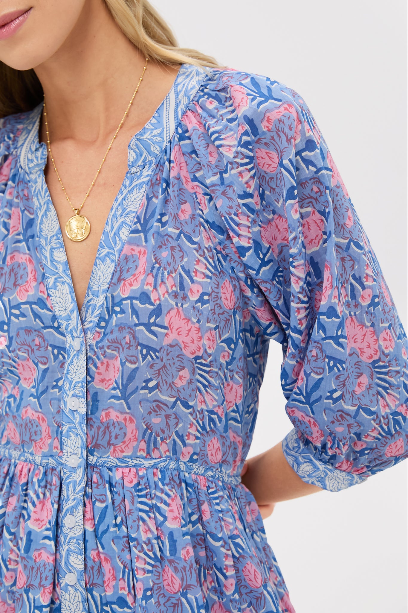 Blue Pink Printed Clara Mini Dress-Get Girly