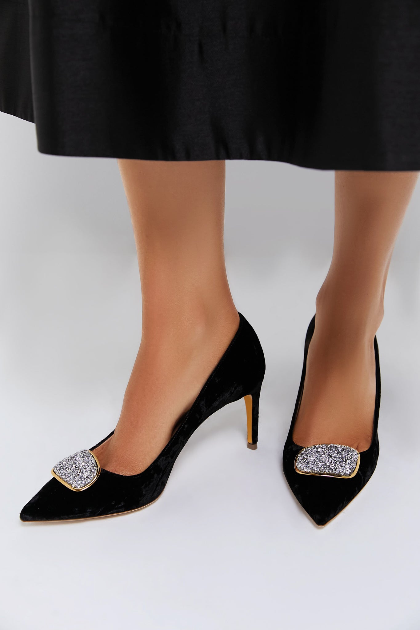 Black Crushed Velvet New Nada Heels-Get Girly