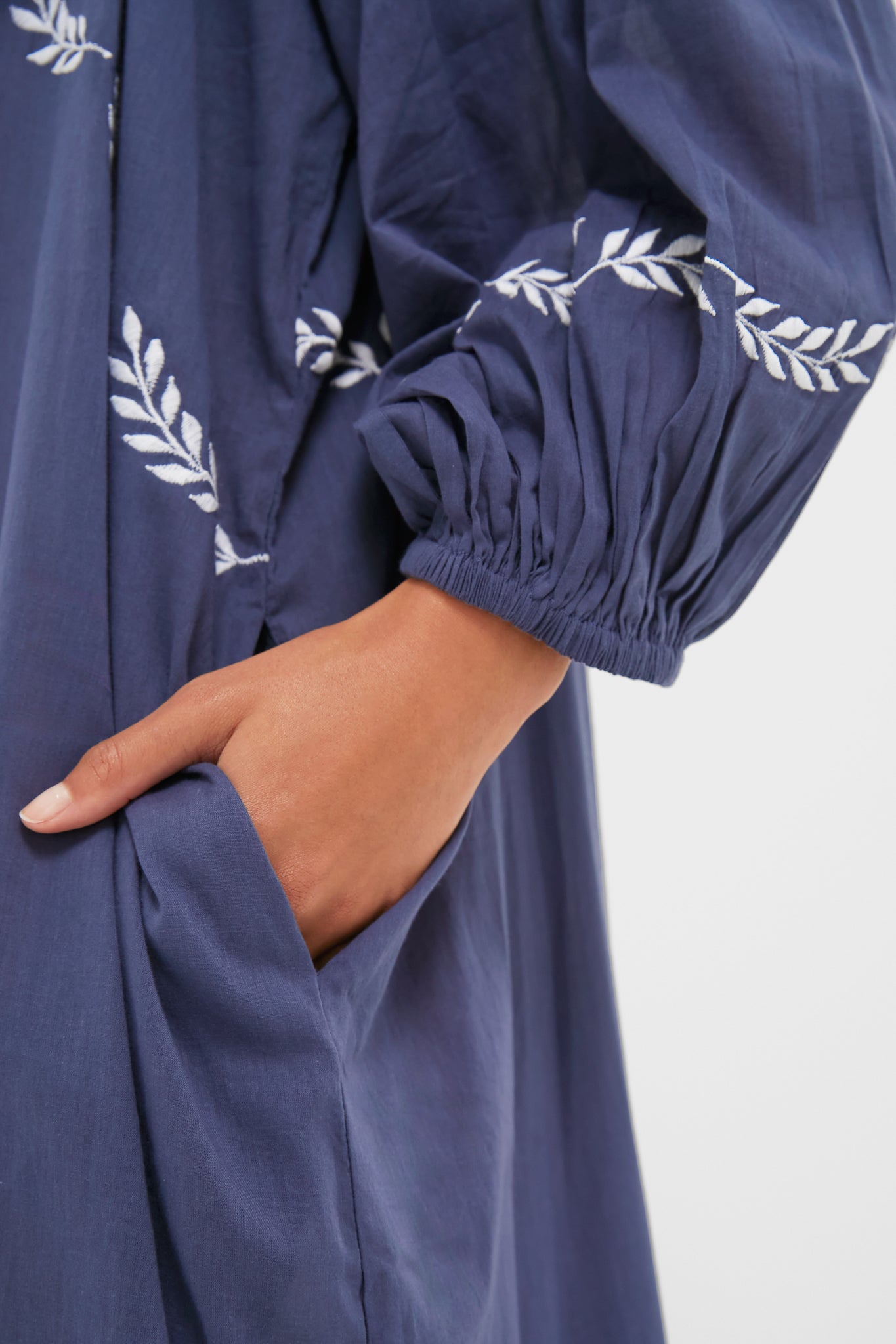 White Dove Embroidery Blue Indigo Organic Folk Maxi Dress-Get Girly