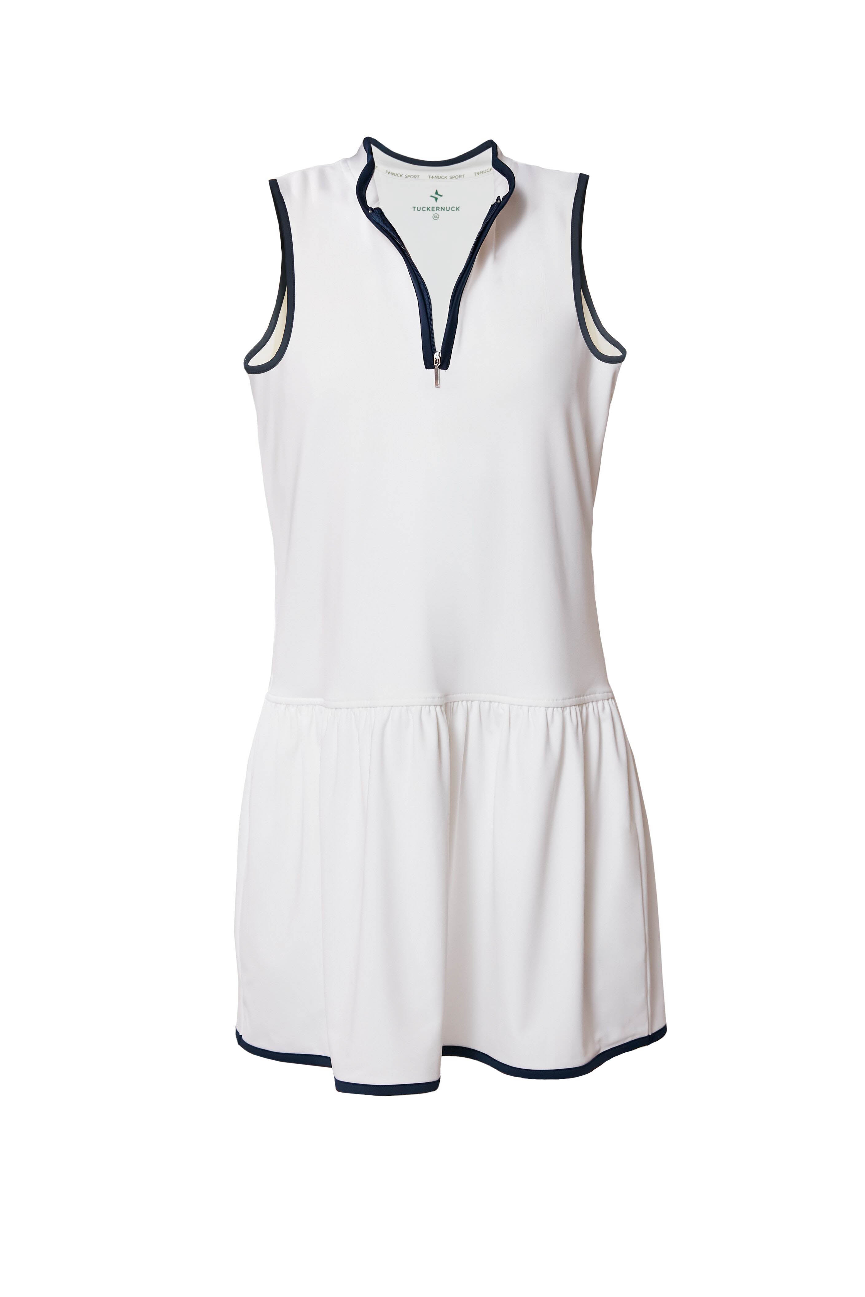 White and Navy Quarter-Zip Tennis Dress-Get Girly