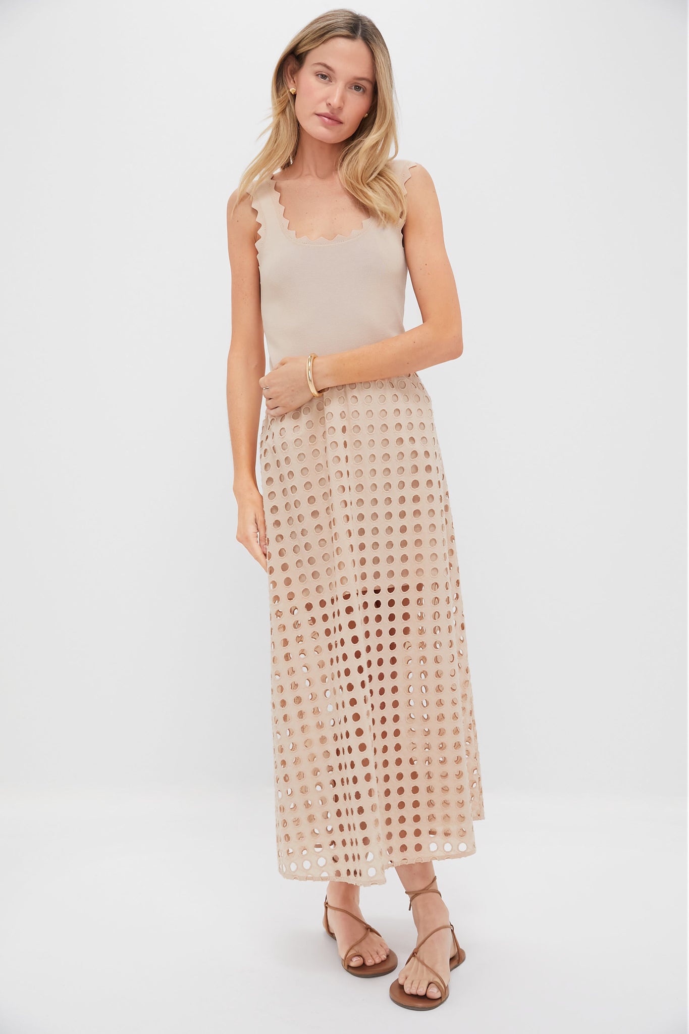 Tan Ric Rac Compression Tank-Get Girly