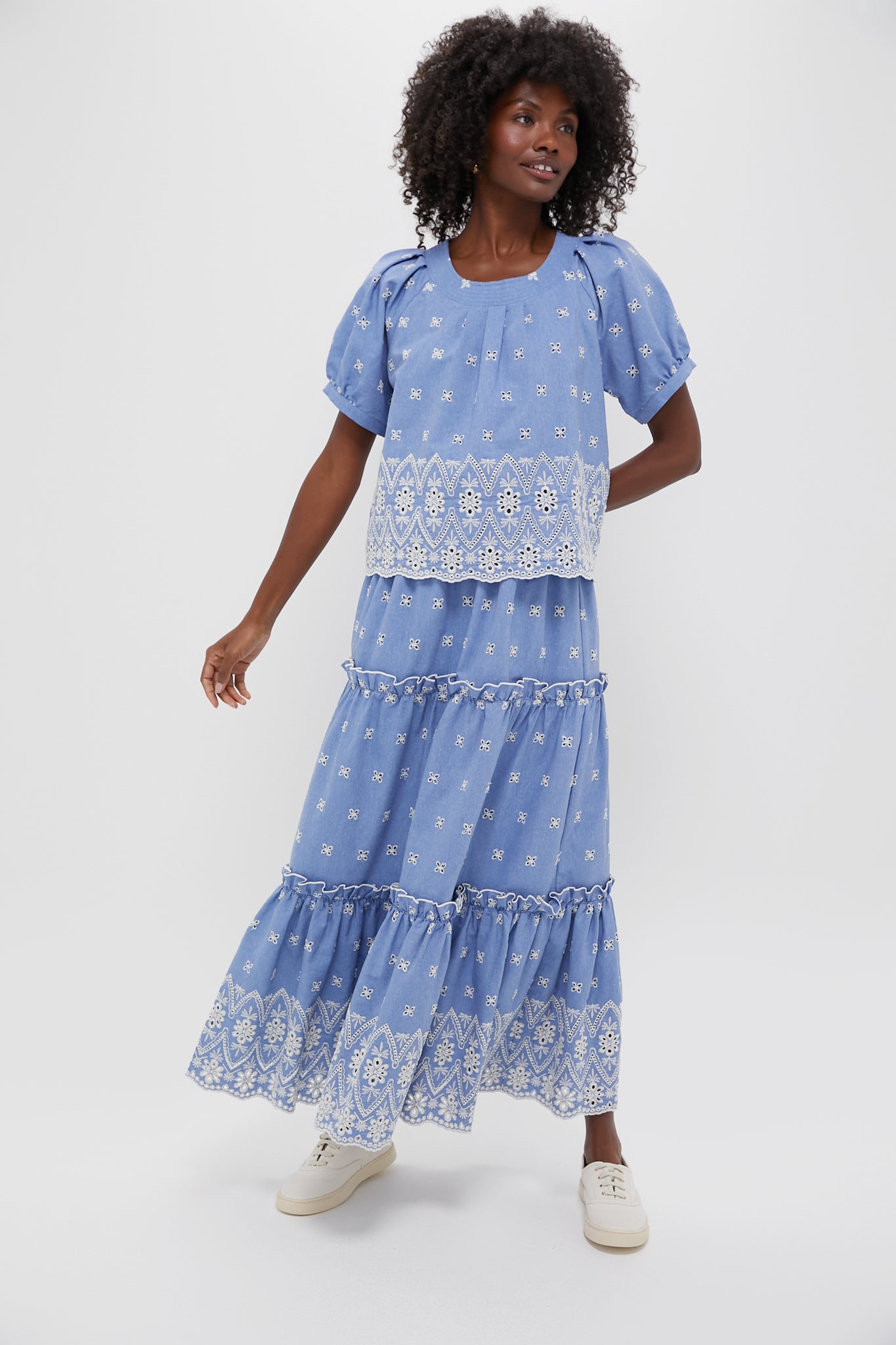 Chambray Embroidered Fontalina Blouse-Get Girly