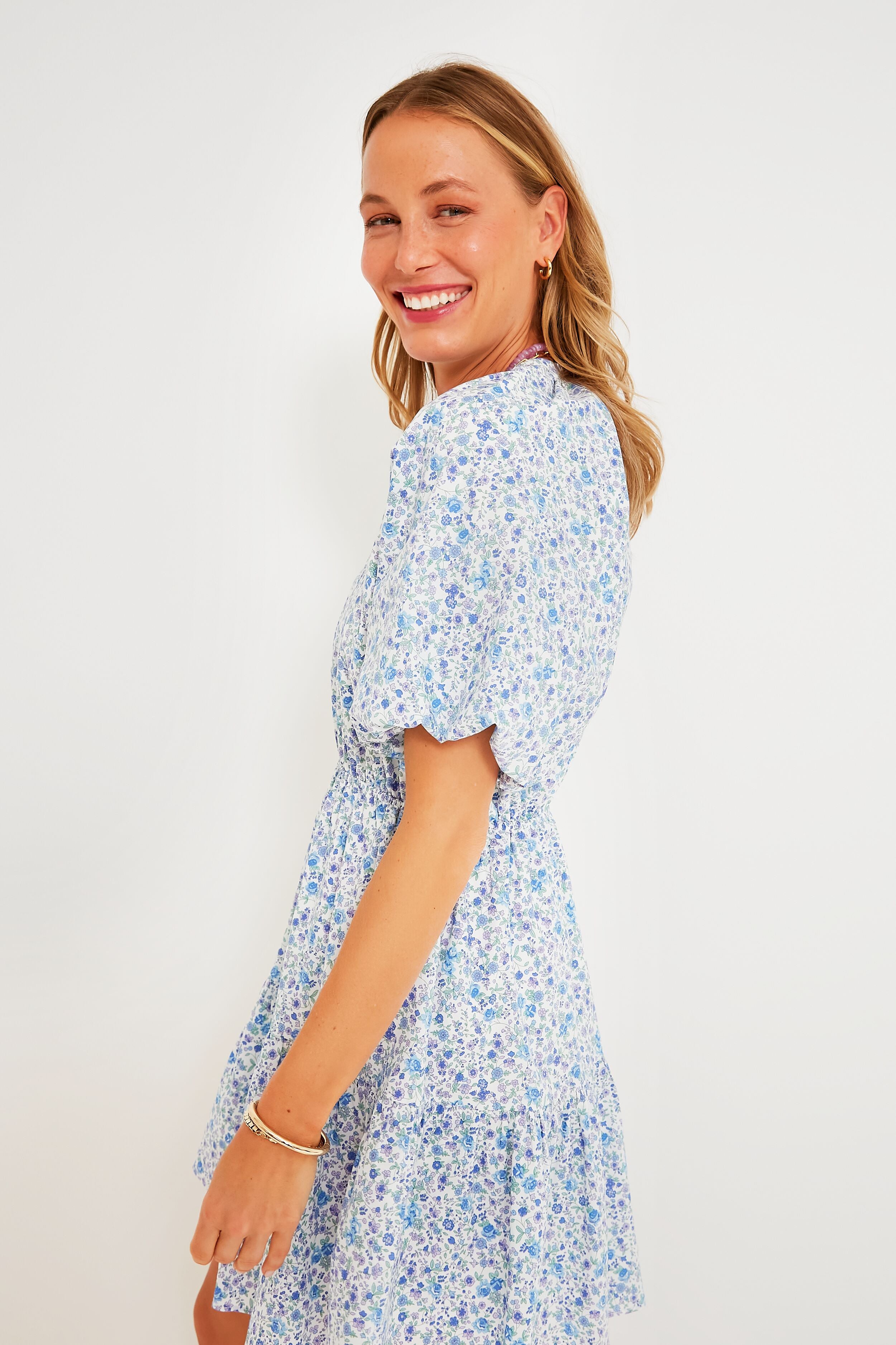 Blue Ditsy Floral Loren Mini Dress-Get Girly