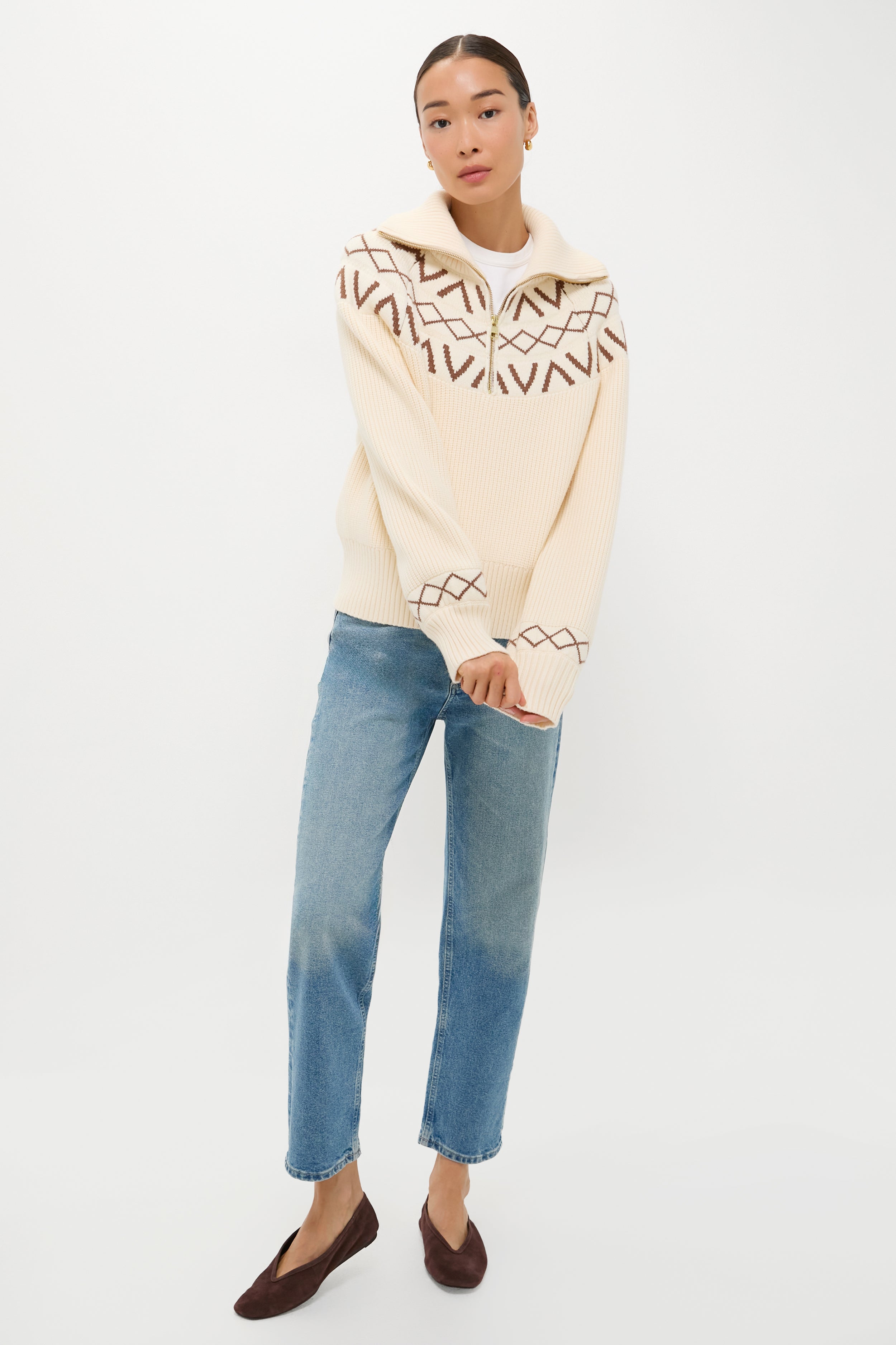 Whitecap Grey Sigrid Fairisle Half Zip Knit-Get Girly