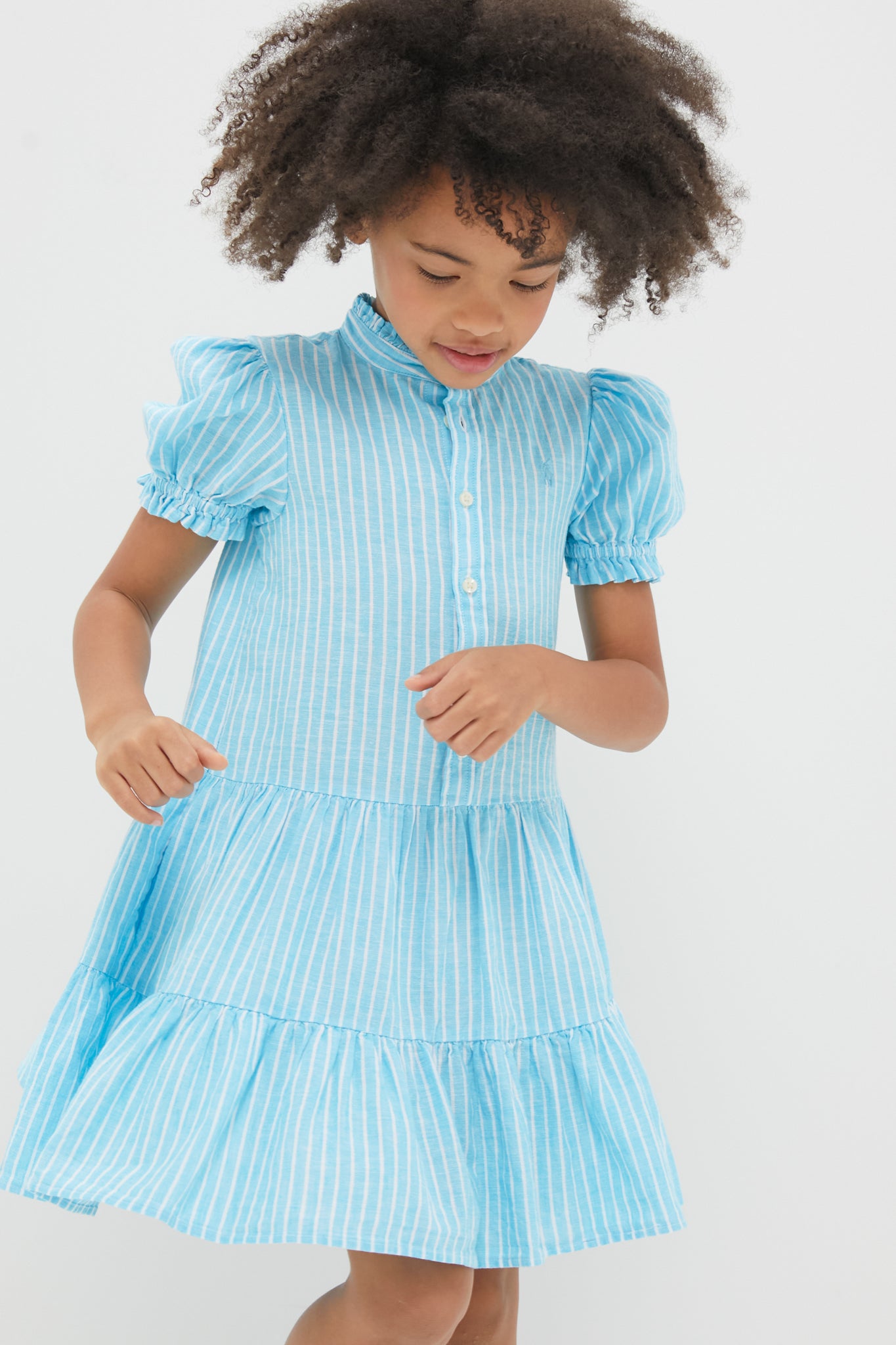 Girls Ruffle Collar Short-Sleeve Tiered Striped Dress-Get Girly
