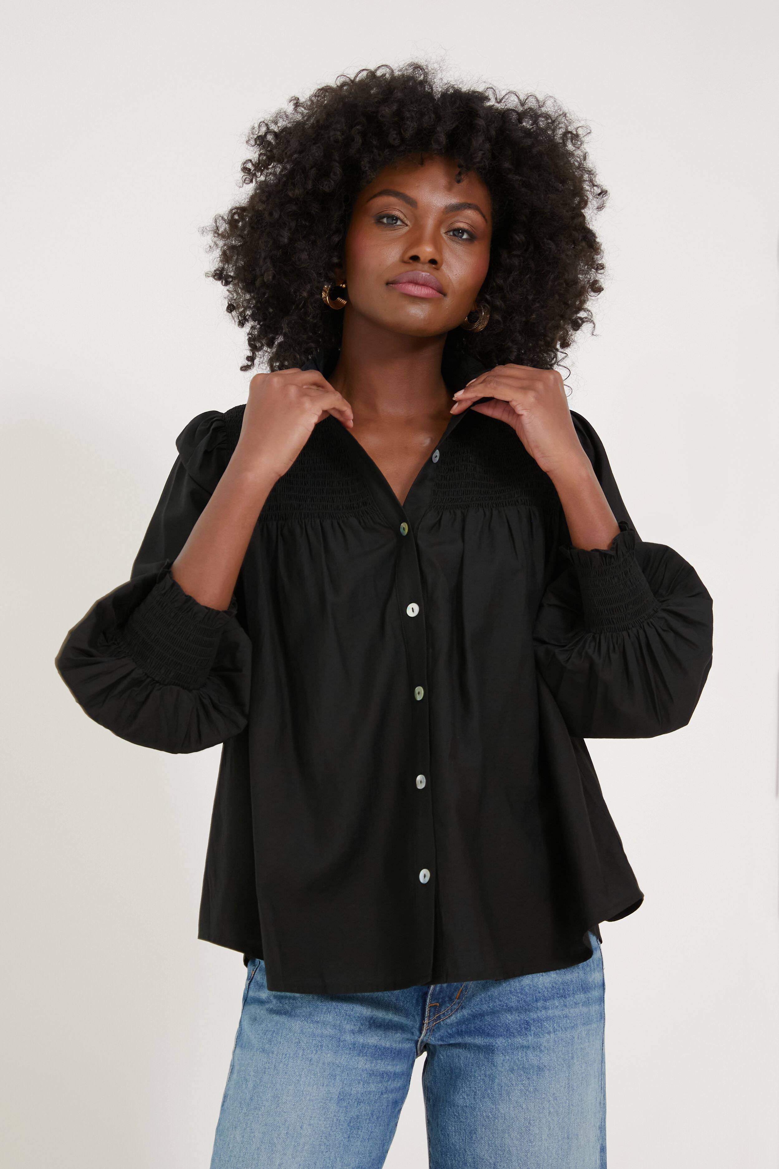 Black Jaia Smocked Blouse-Get Girly