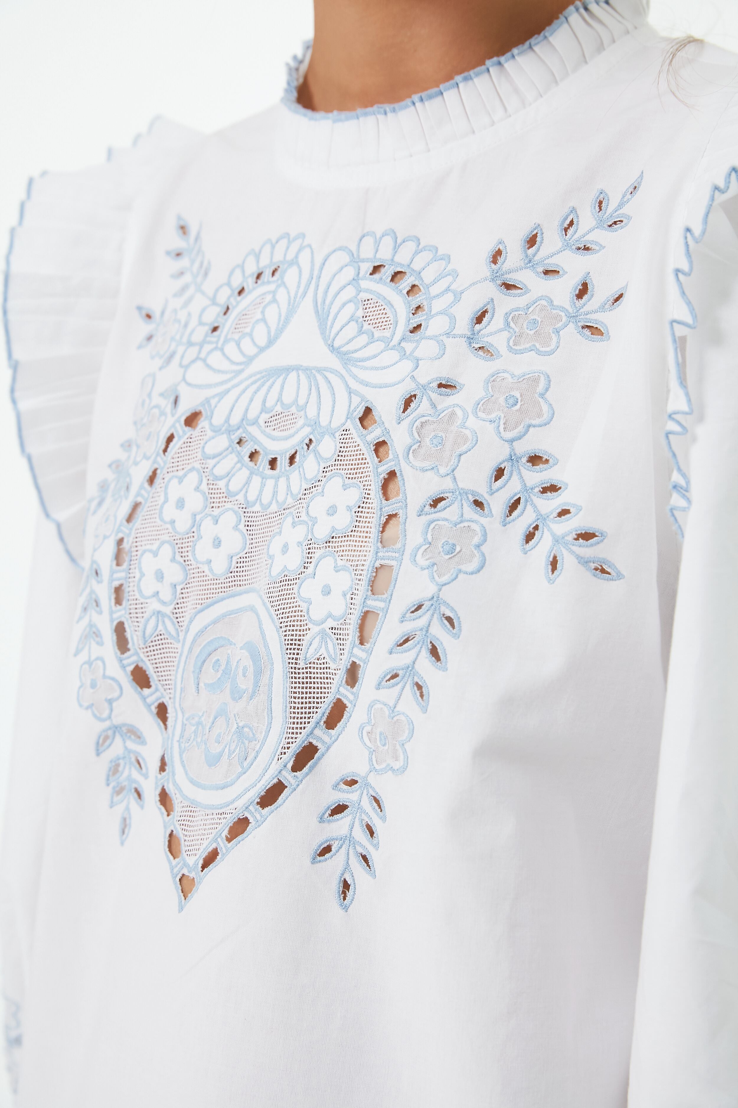 White With Blue Bernice Top-Get Girly