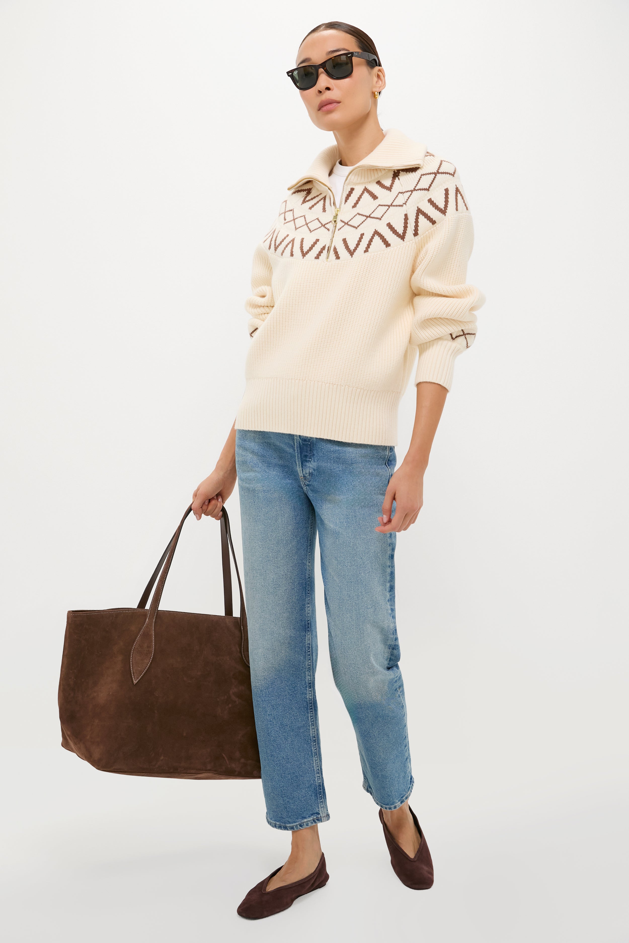 Whitecap Grey Sigrid Fairisle Half Zip Knit-Get Girly
