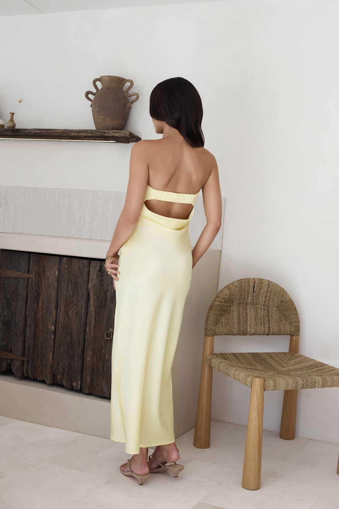 Aloha Strapless Satin Maxi Dress Yellow-Trogz