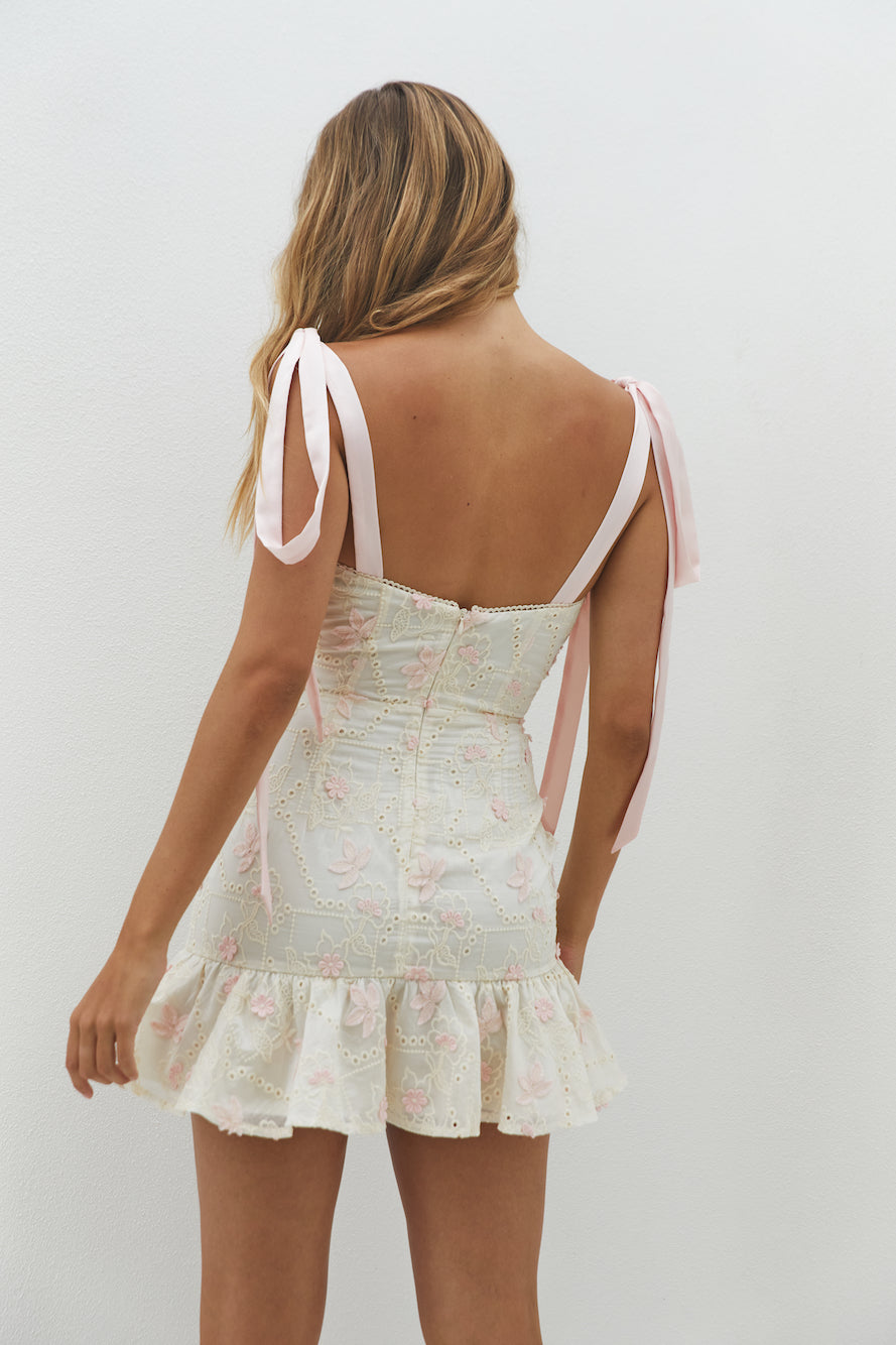 Blossom Embellish Mini Dress Cream-Trogz