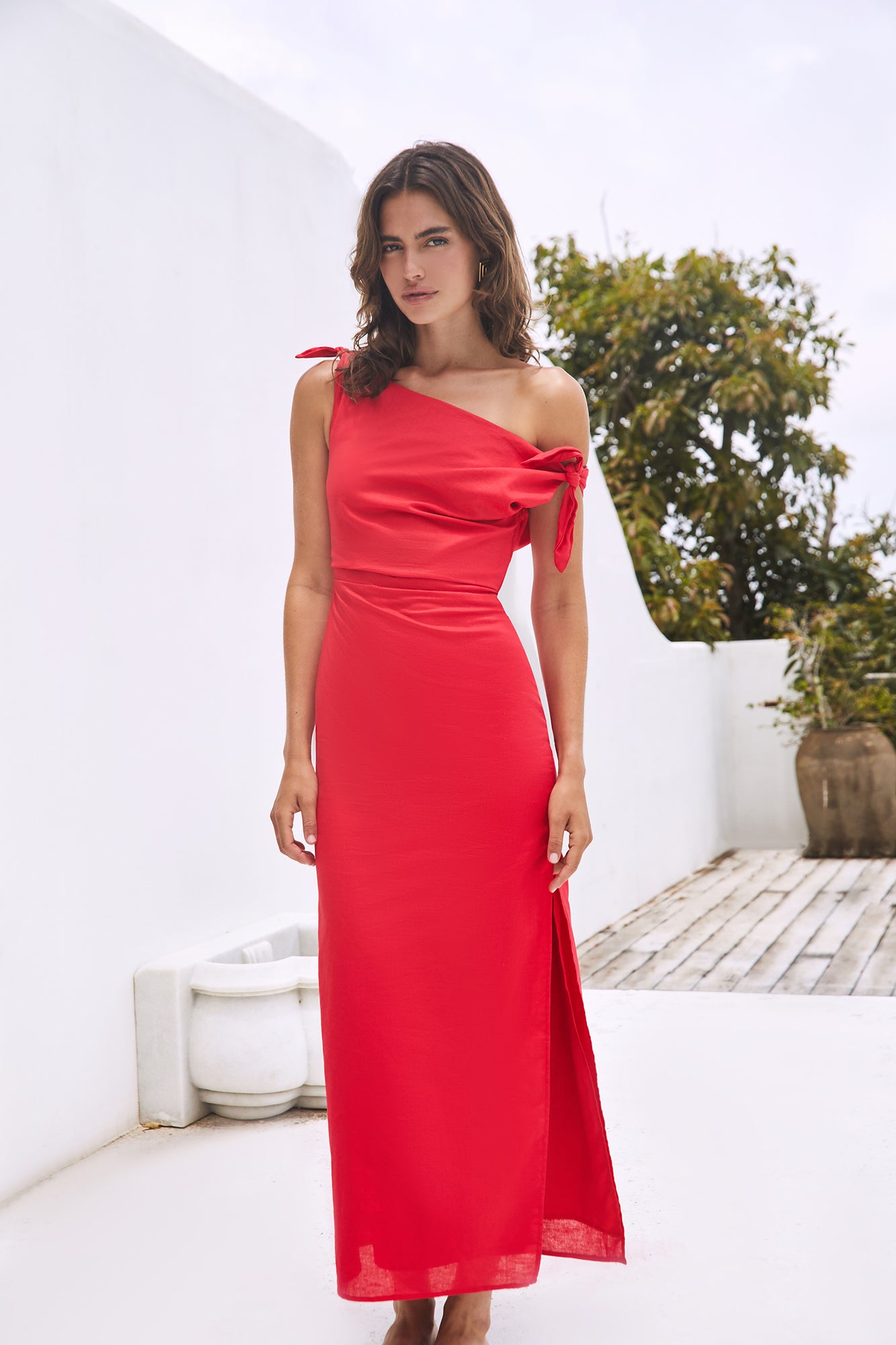 Arctic Allure Linen Maxi Dress Red-Trogz