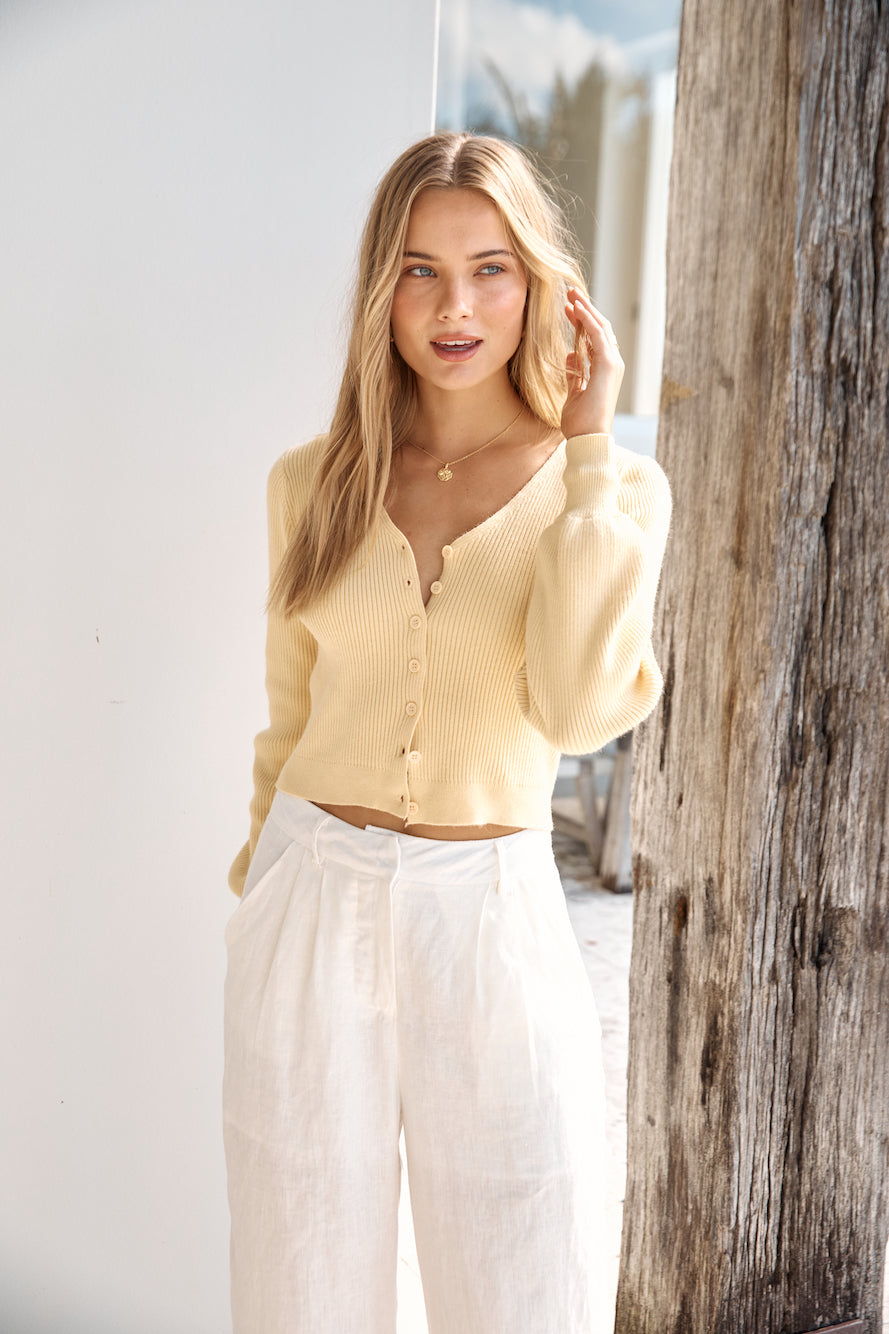 Chilly Days Ribbed Cardigan Top Yellow-Trogz