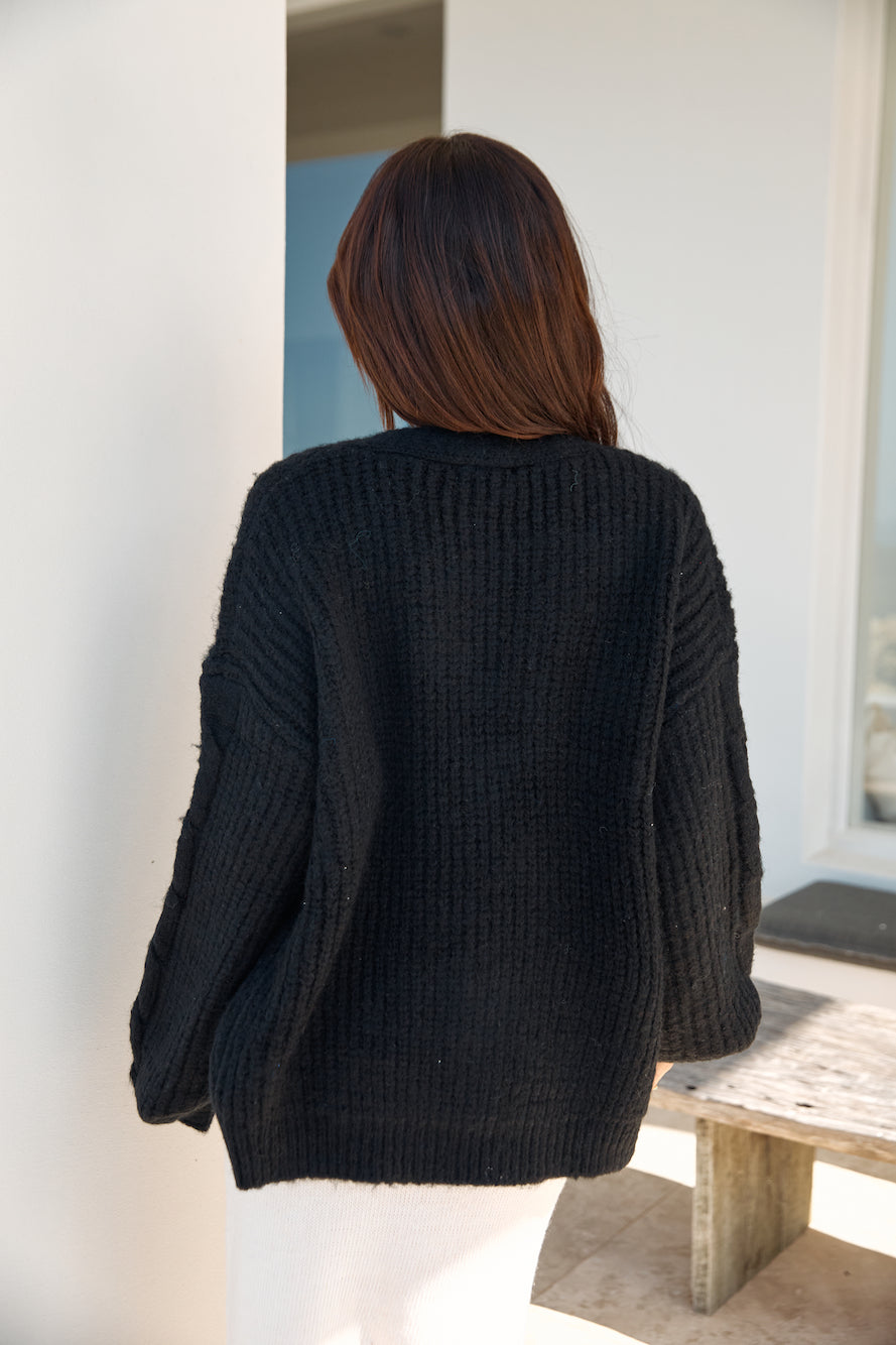 Camp Fire Stories Knit Cardigan Black-Trogz