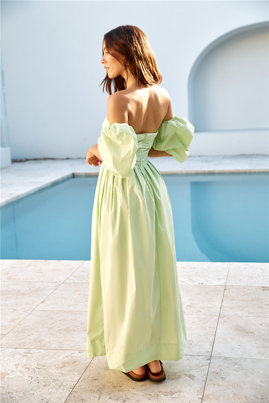 Bella Off-Shoulder Maxi Dress Green-Trogz