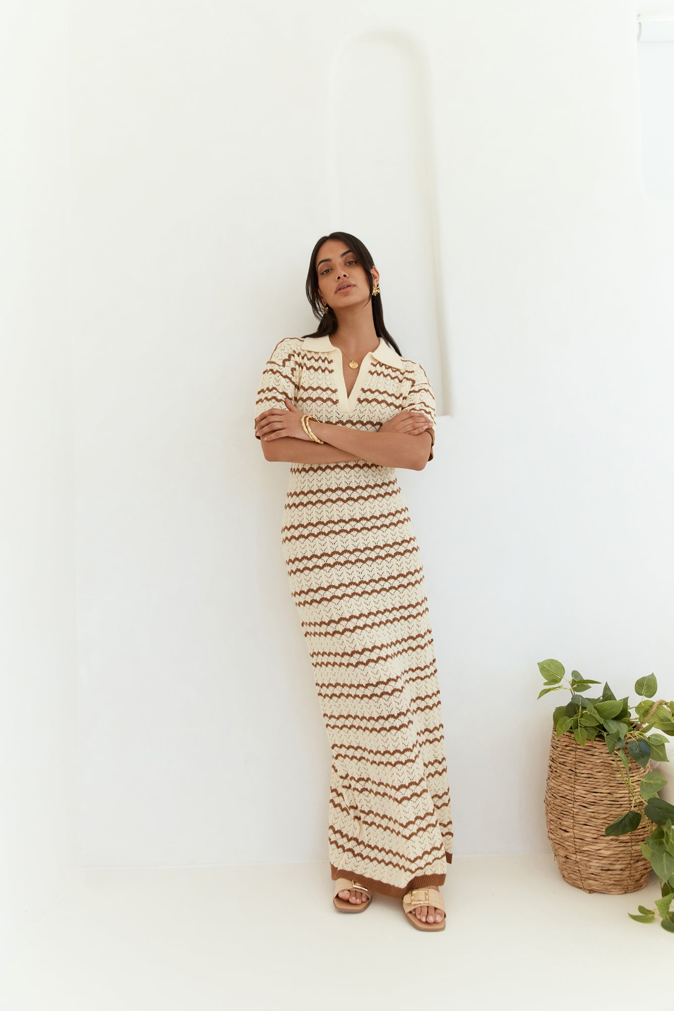 Cobble Stone Knit Maxi Dress Cream-Trogz