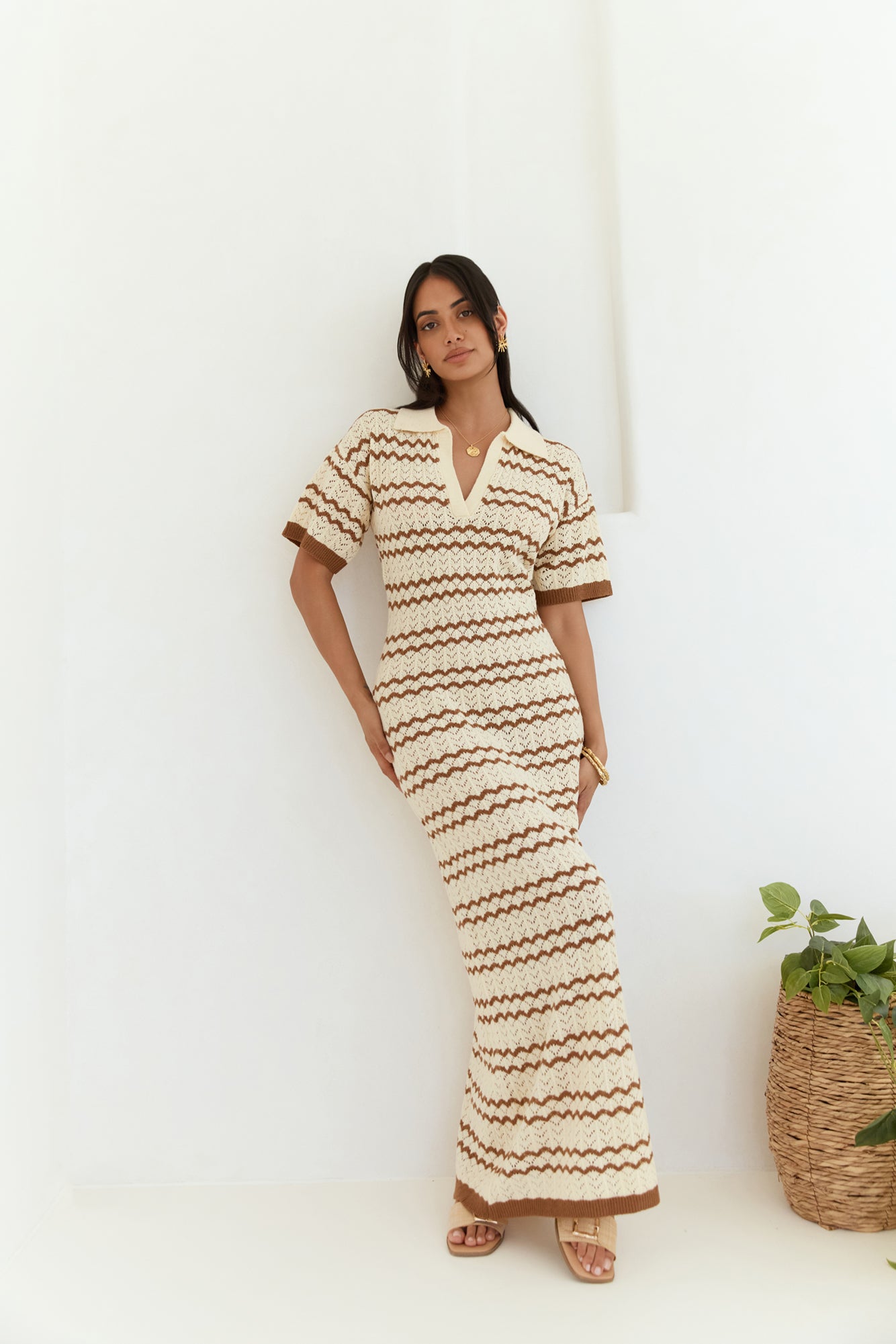Cobble Stone Knit Maxi Dress Cream-Trogz