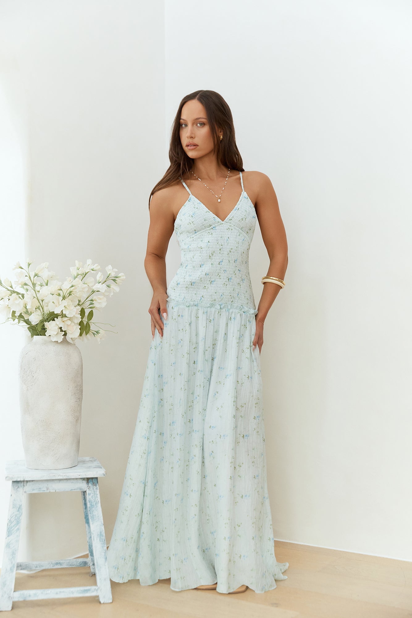 Among The Flowers Maxi Dress Blue-Trogz