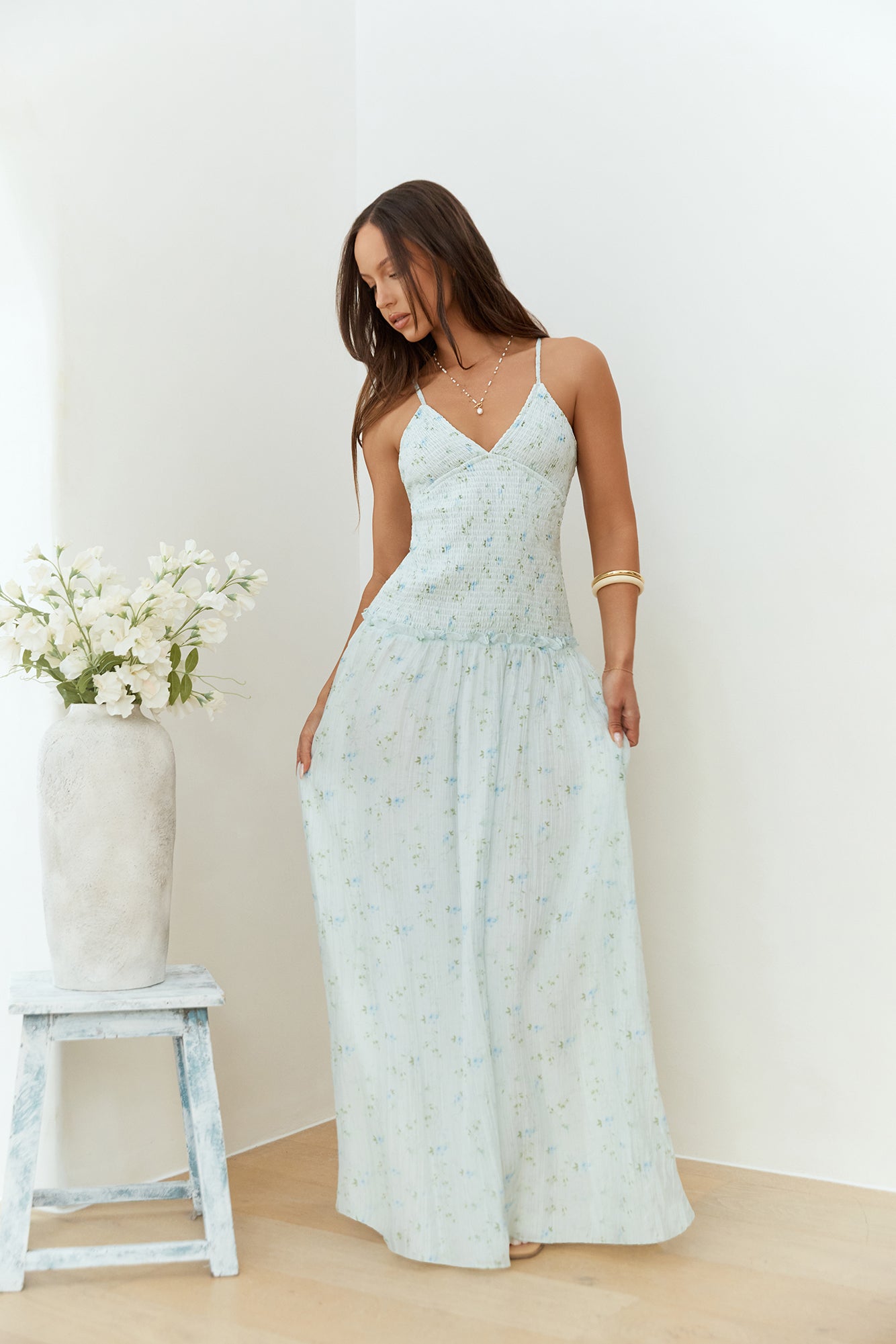 Among The Flowers Maxi Dress Blue-Trogz
