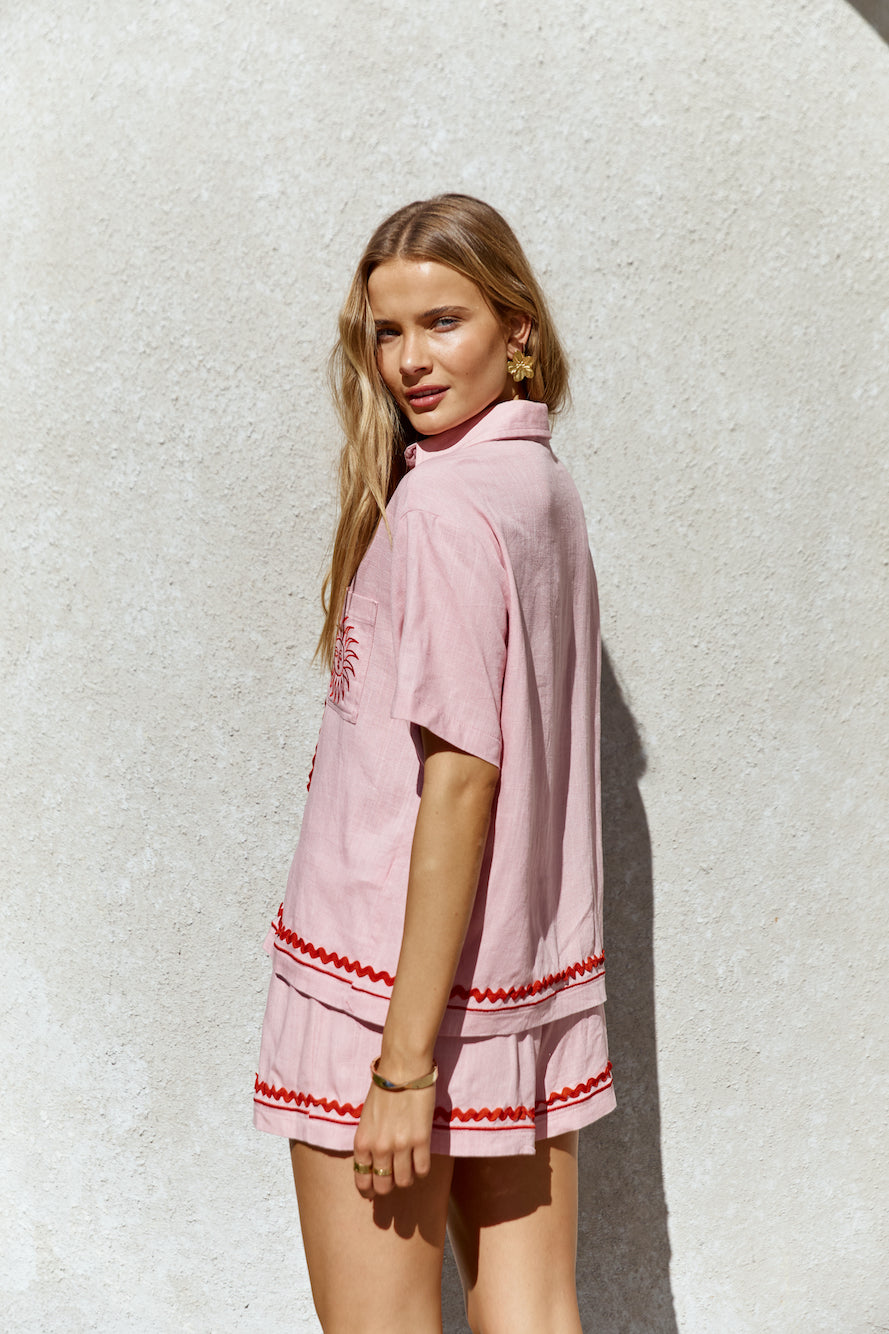 Blushing Beauty Linen Shirt Pink-Trogz