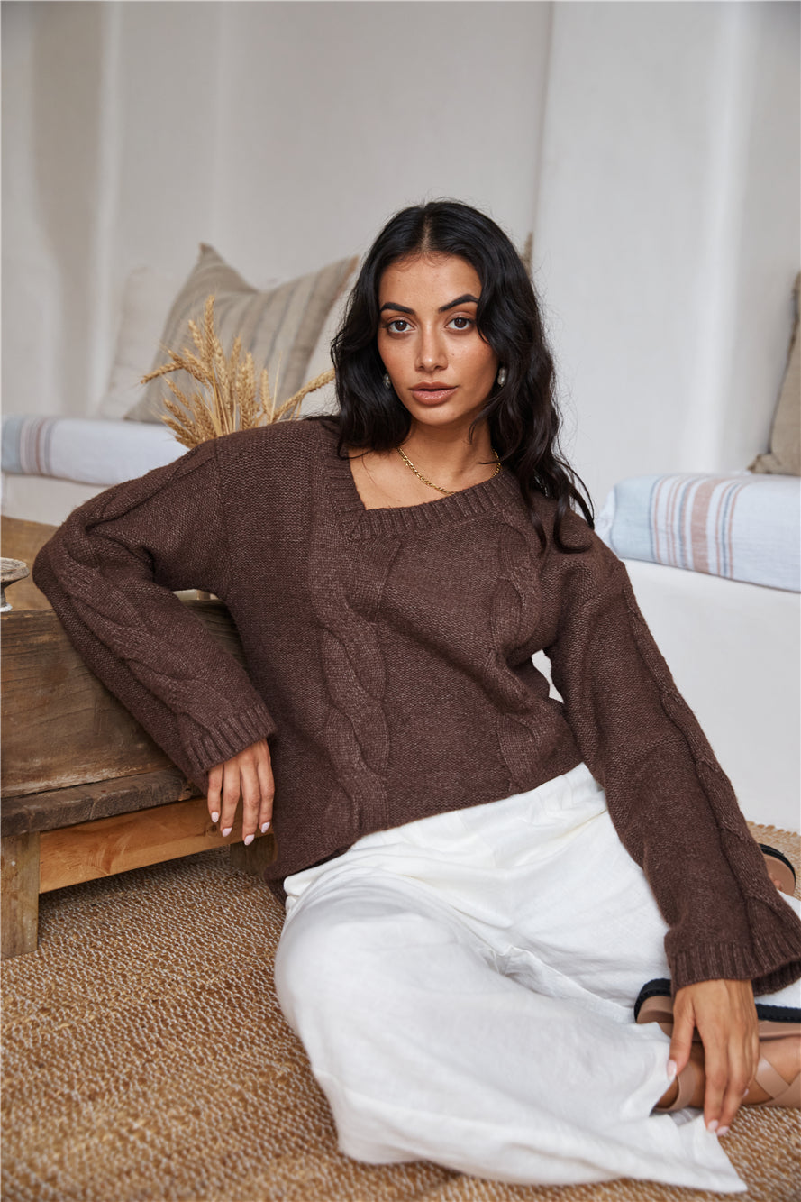SNDYS Ana Cable Knit Jumper Mocha-Trogz
