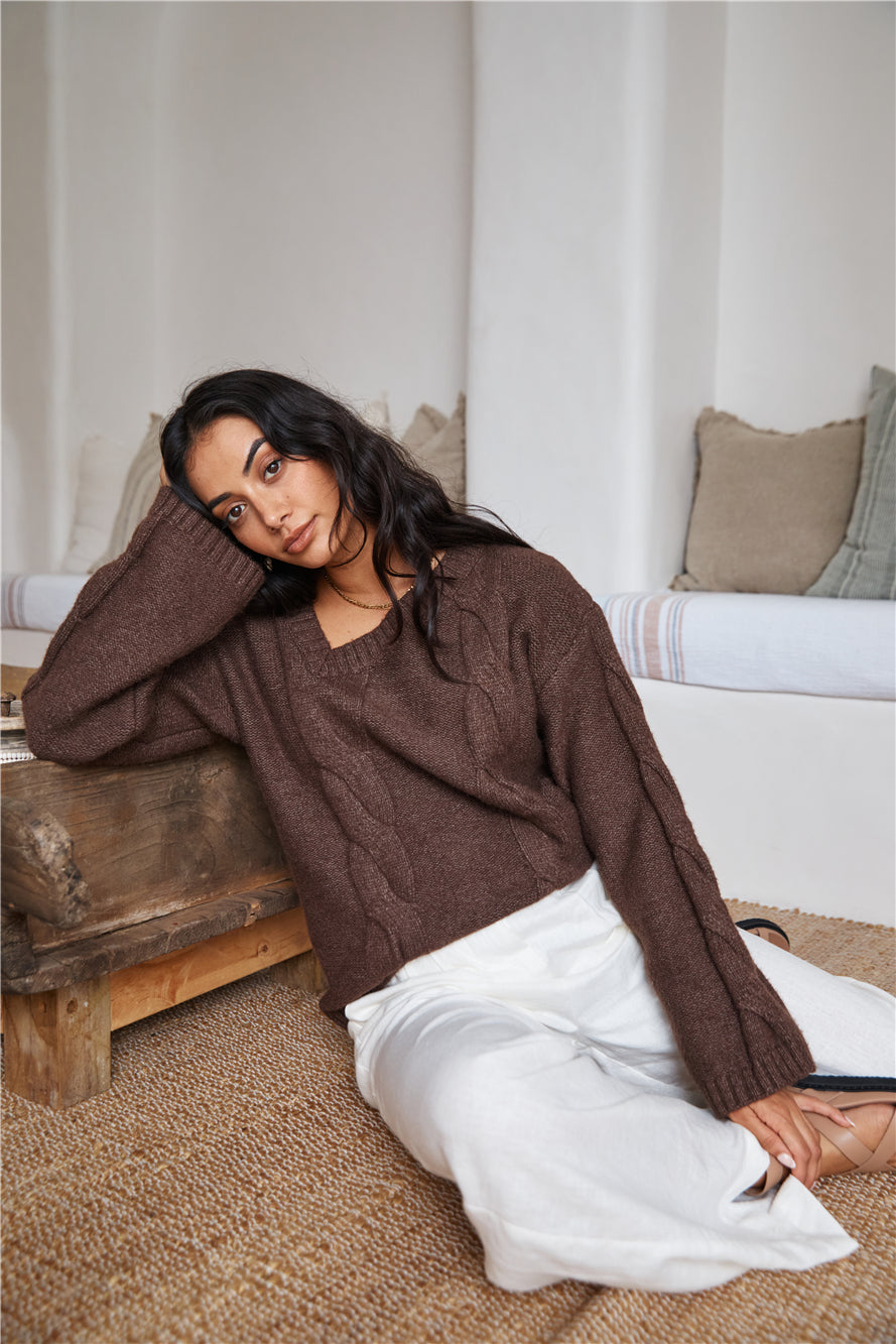SNDYS Ana Cable Knit Jumper Mocha-Trogz