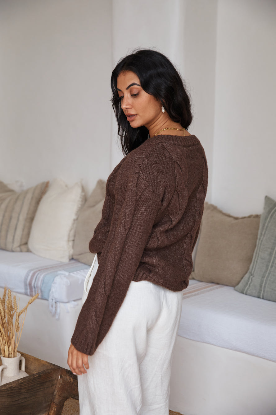 SNDYS Ana Cable Knit Jumper Mocha-Trogz