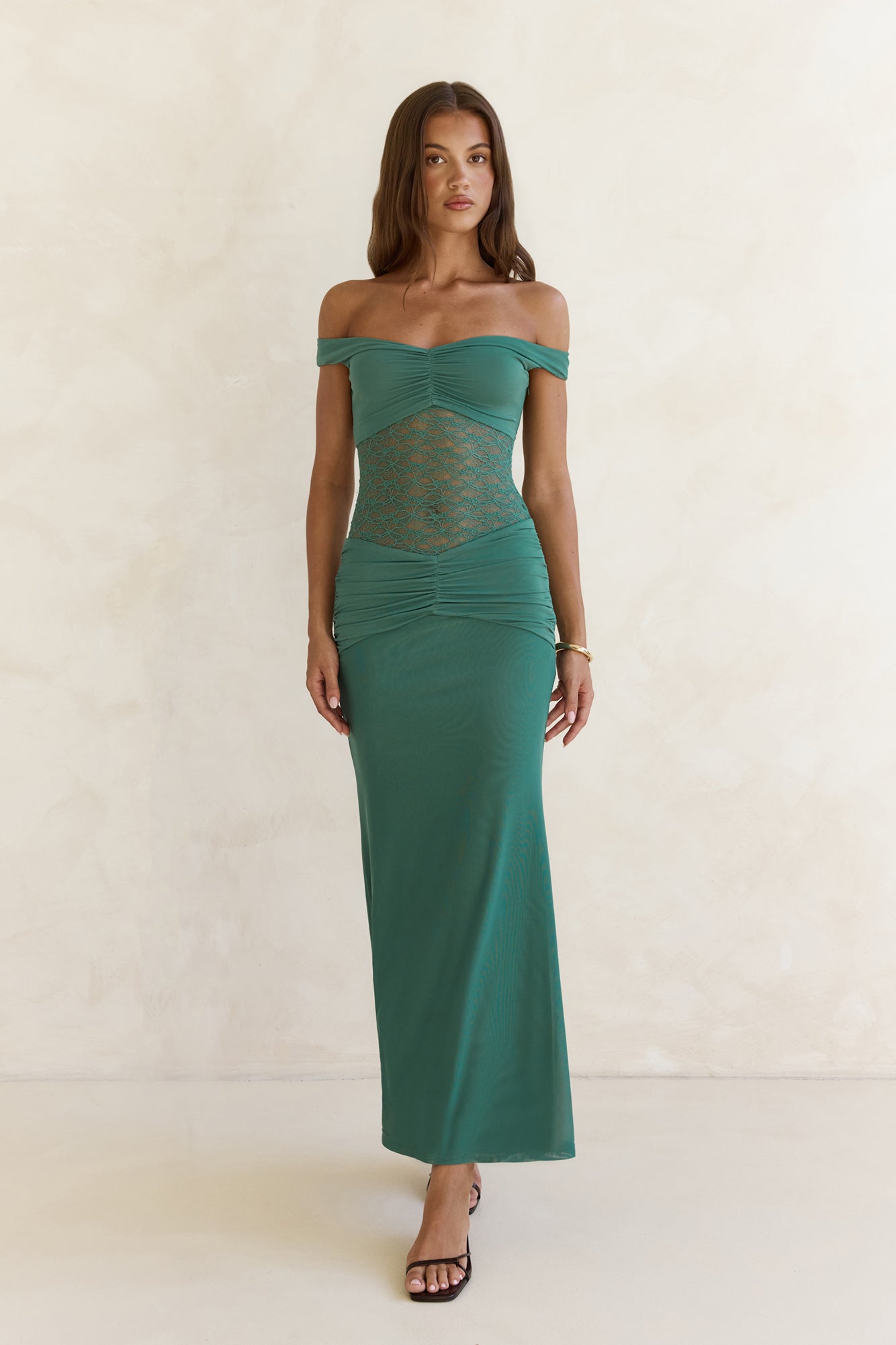 Always Dreaming Lace Off Shoulder Maxi Dress Teal-Trogz