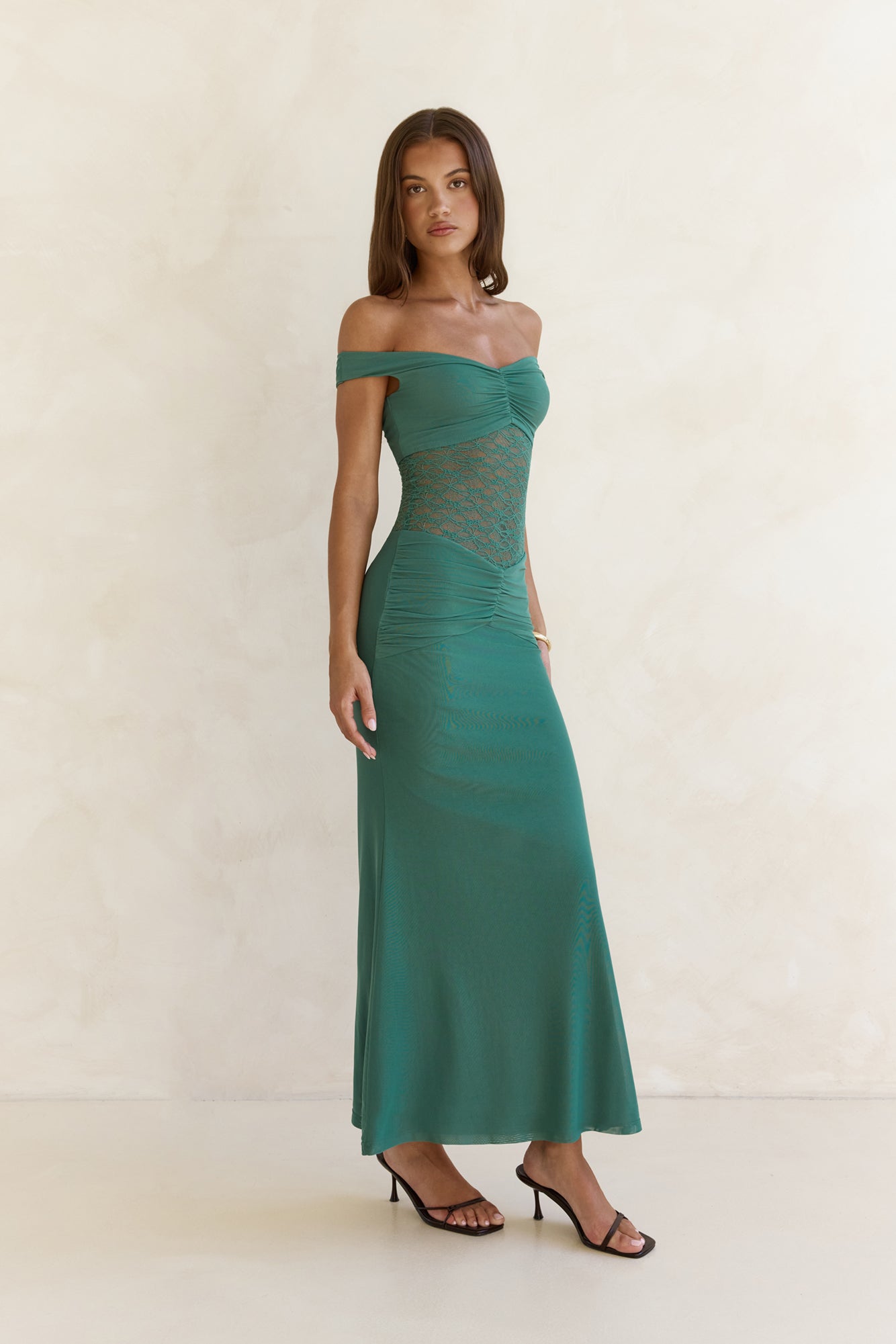 Always Dreaming Lace Off Shoulder Maxi Dress Teal-Trogz