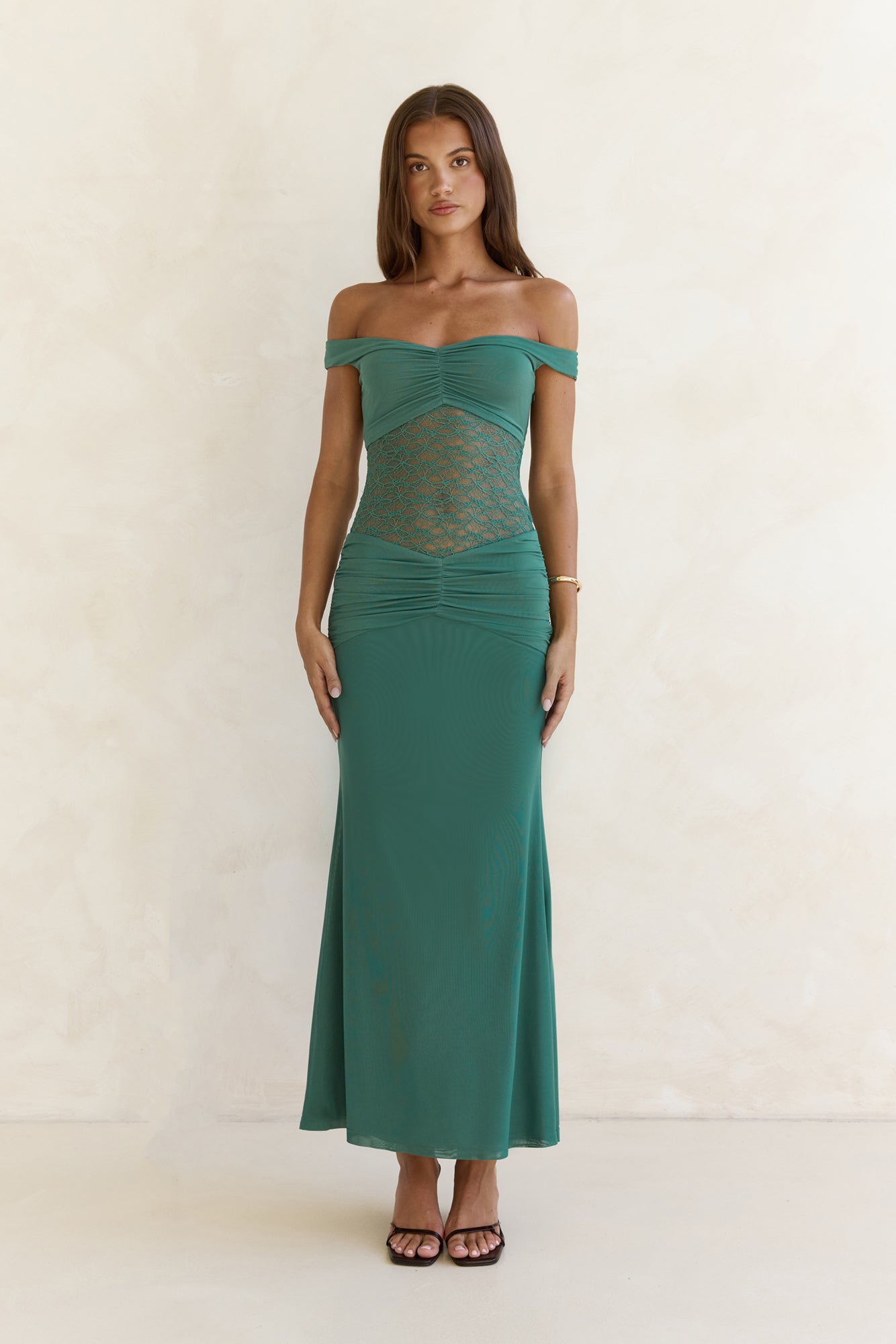 Always Dreaming Lace Off Shoulder Maxi Dress Teal-Trogz