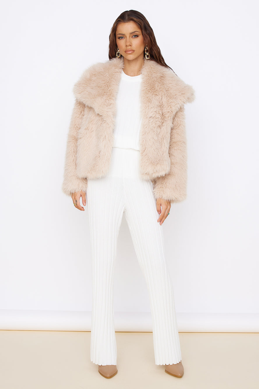 Snowflakes Falling Faux Fur Coat Cream-Trogz