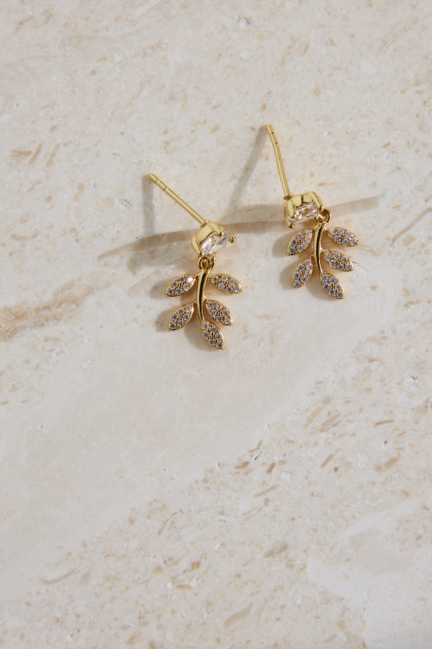 18K Gold Plated Sweet Leaves Earrings Gold-Trogz