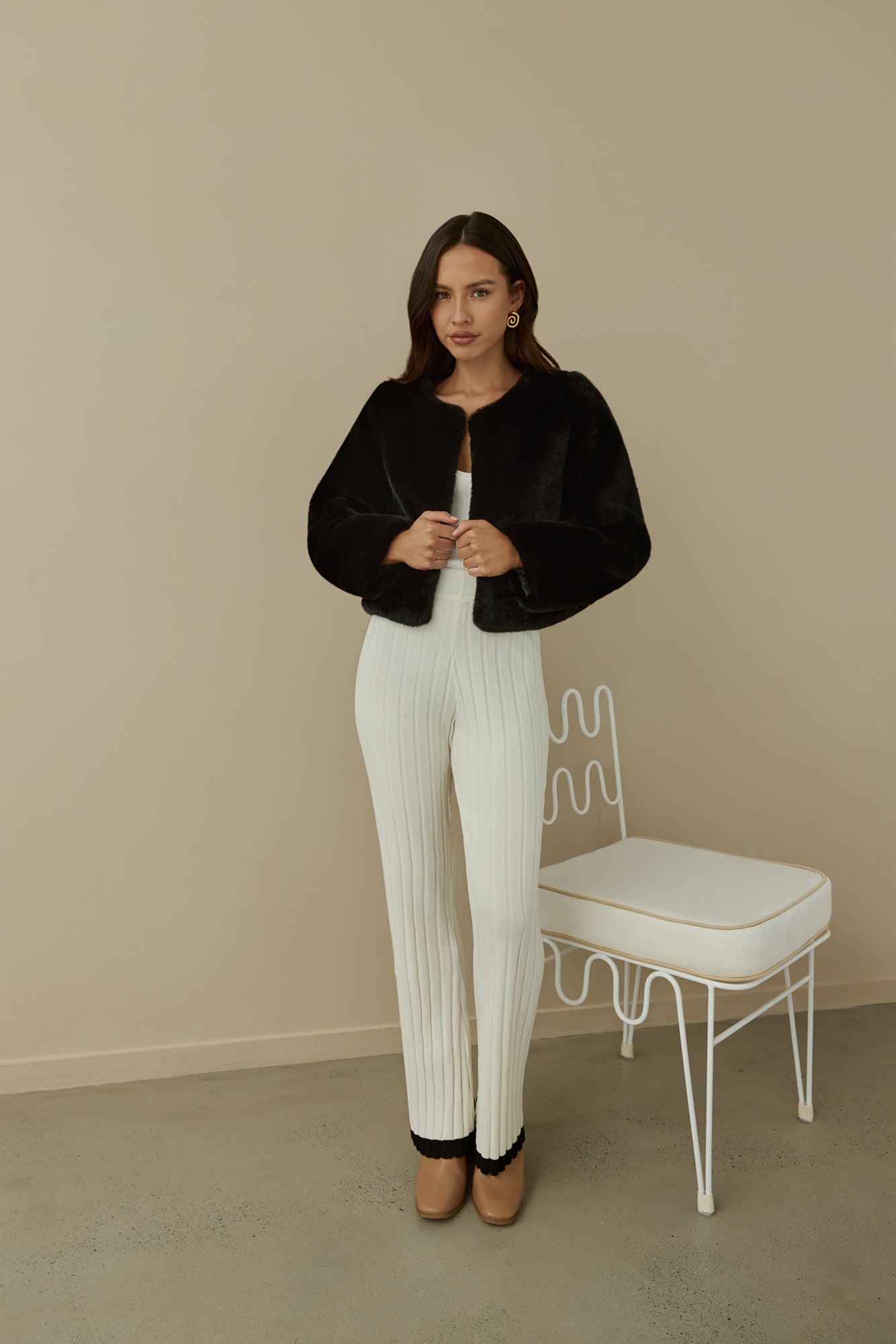 Day By Day Faux Fur Cropped Jacket Black-Trogz