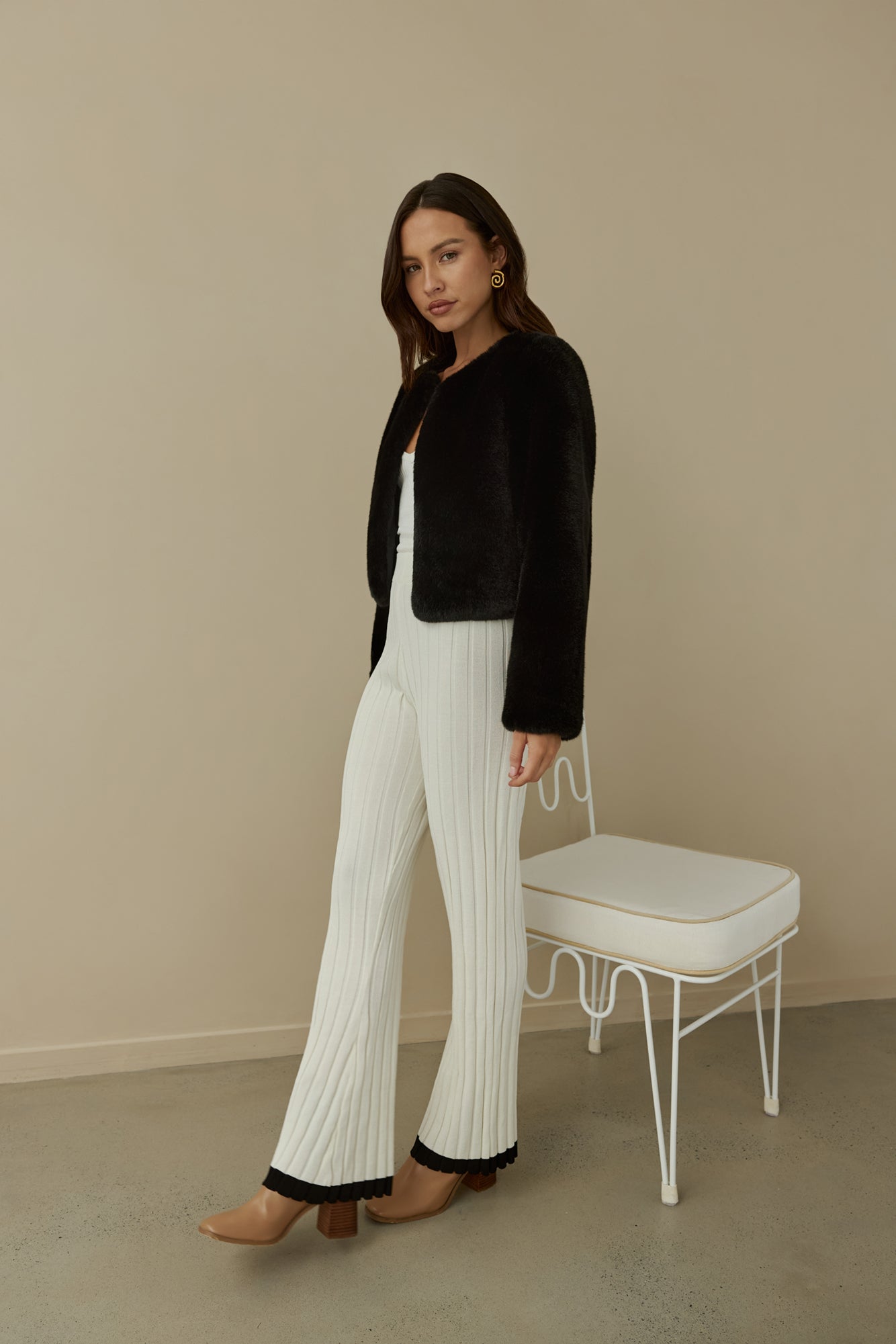 Day By Day Faux Fur Cropped Jacket Black-Trogz