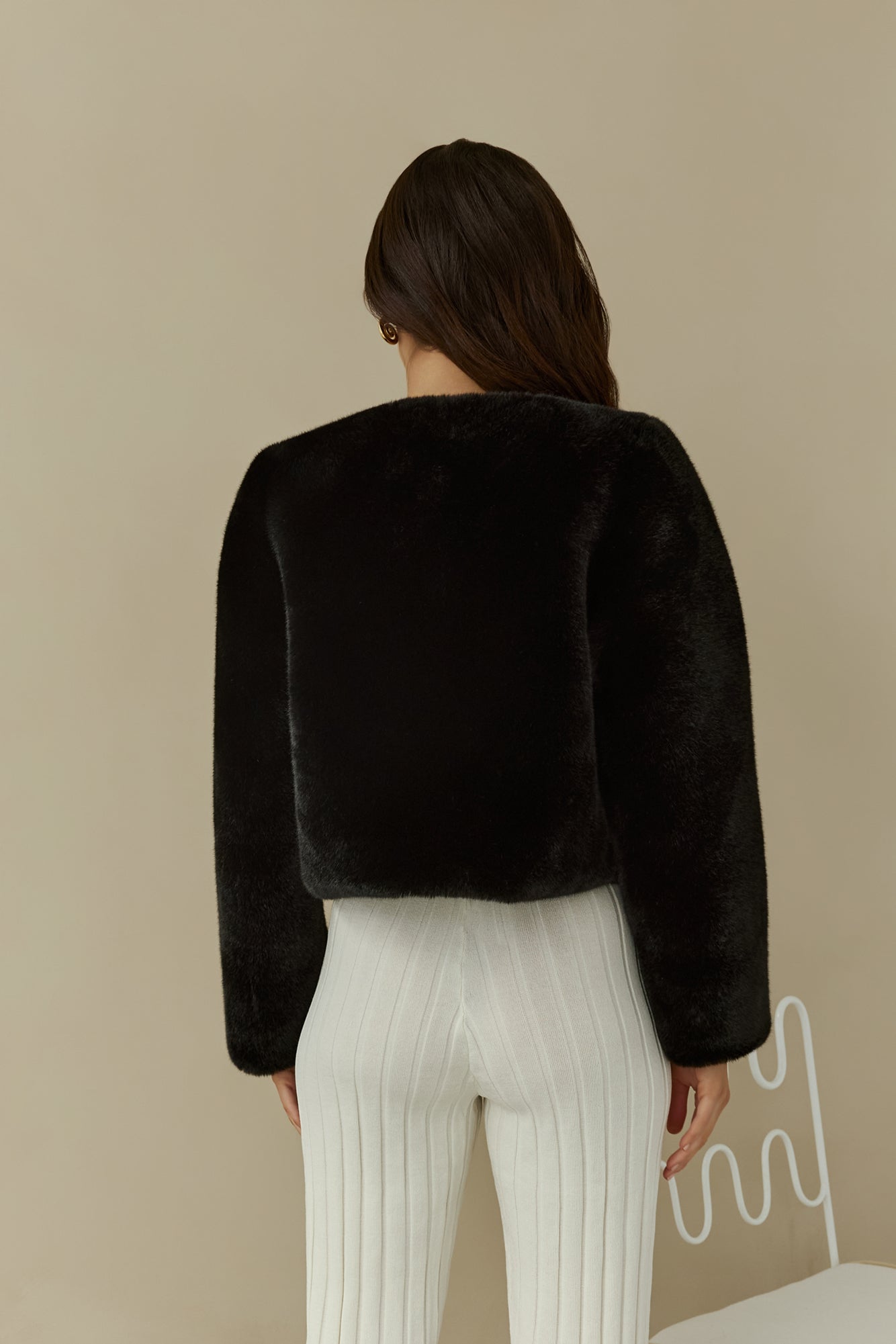 Day By Day Faux Fur Cropped Jacket Black-Trogz