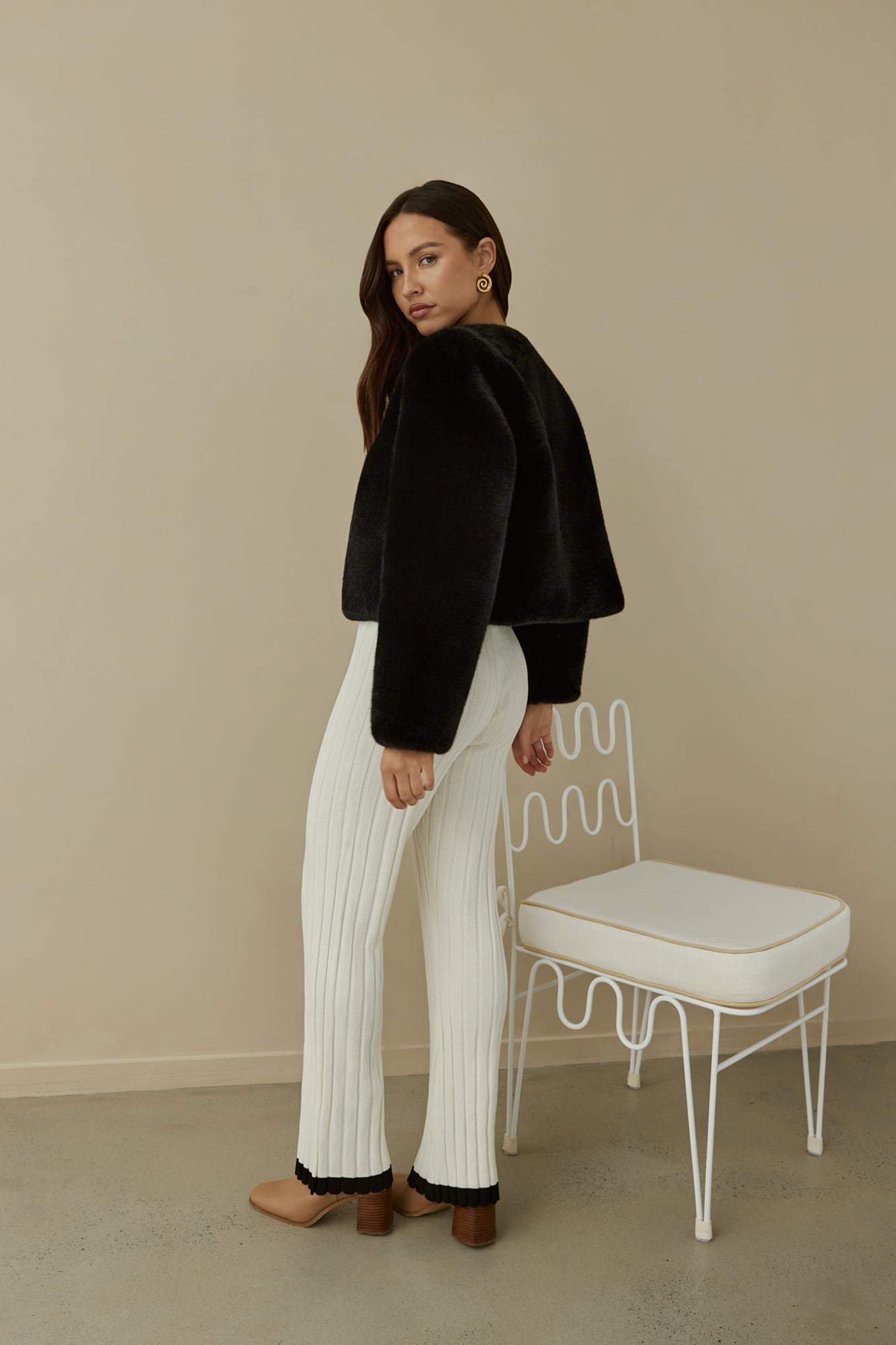 Day By Day Faux Fur Cropped Jacket Black-Trogz