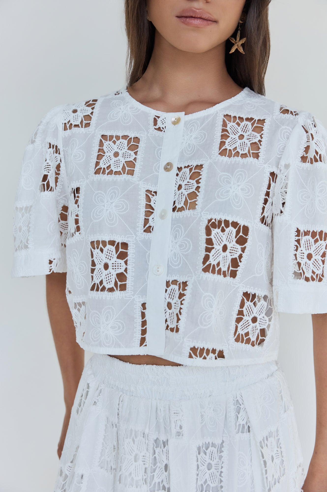 Andolina Crochet Lace Crop Top White-Trogz