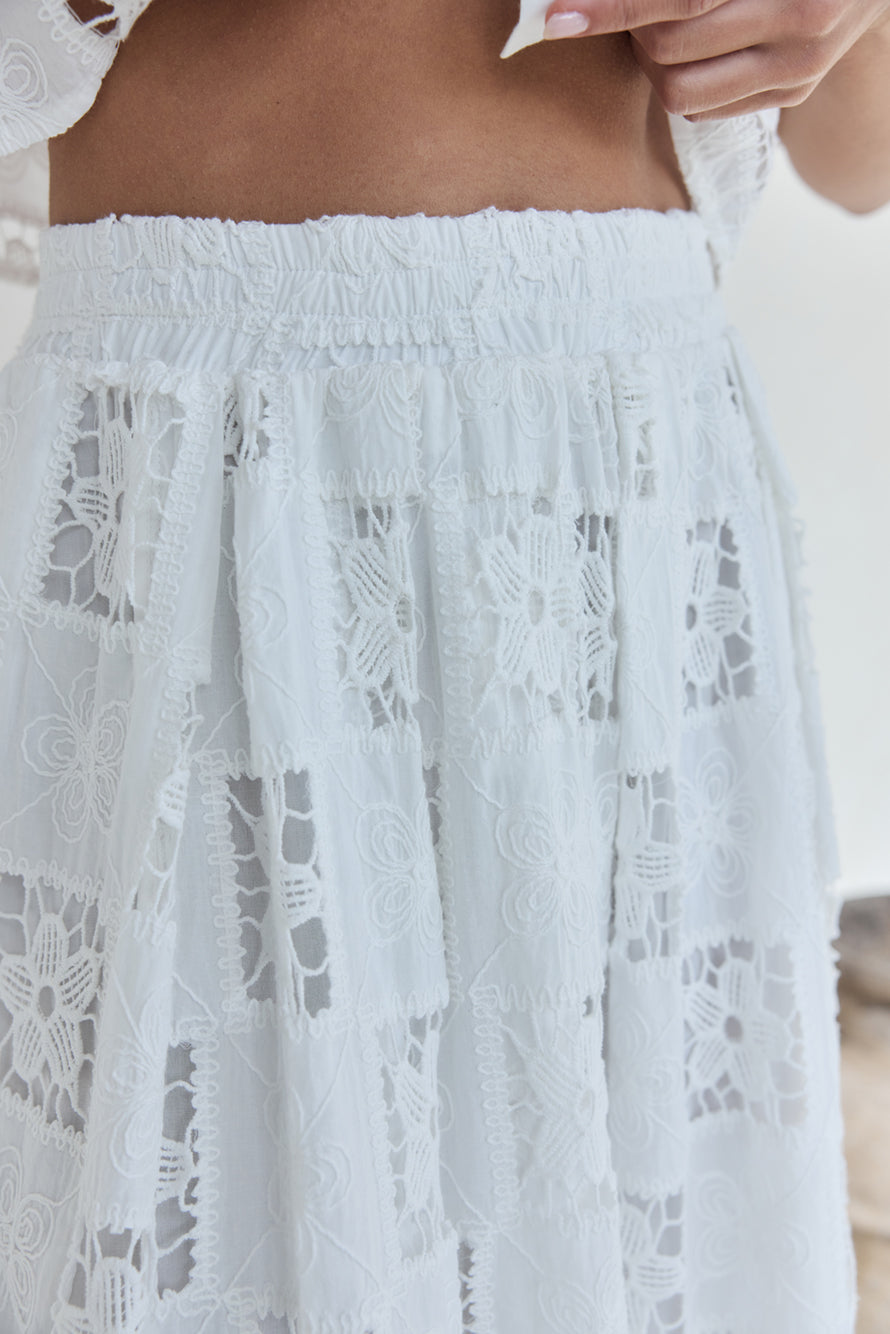 Andolina Crochet Lace Midi Skirt White-Trogz