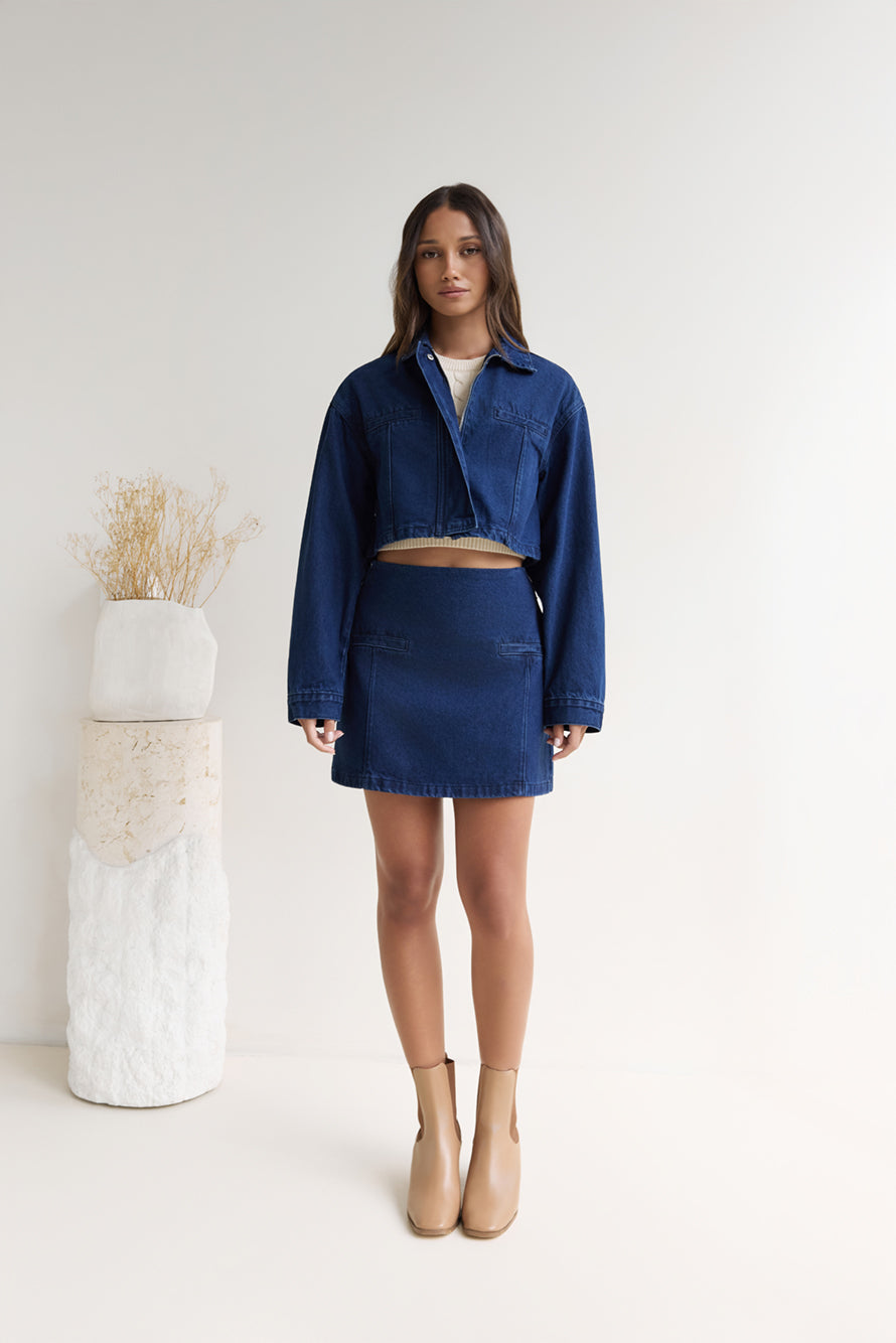 Coffee Dates Cropped Denim Jacket Blue-Trogz