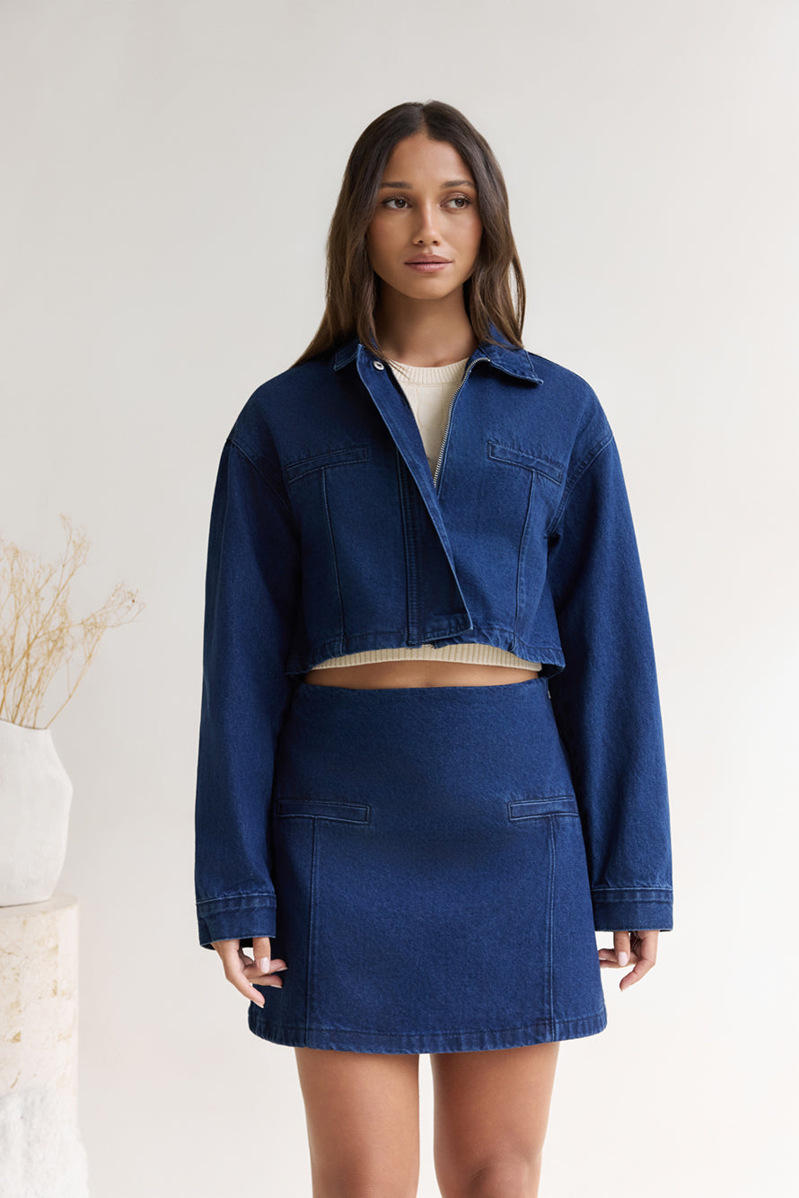 Coffee Dates Cropped Denim Jacket Blue-Trogz