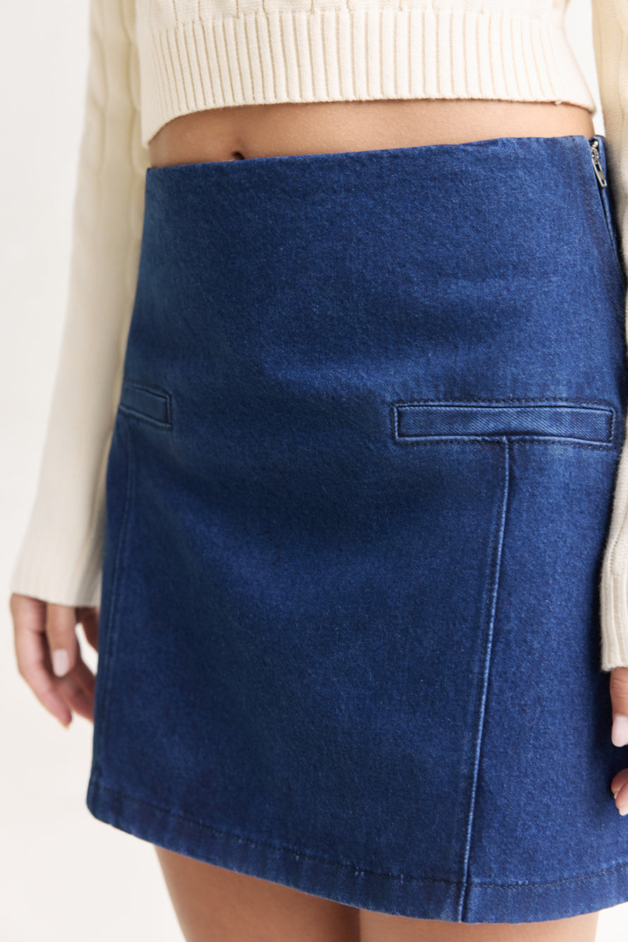 Coffee Dates Denim Mini Skirt Blue-Trogz