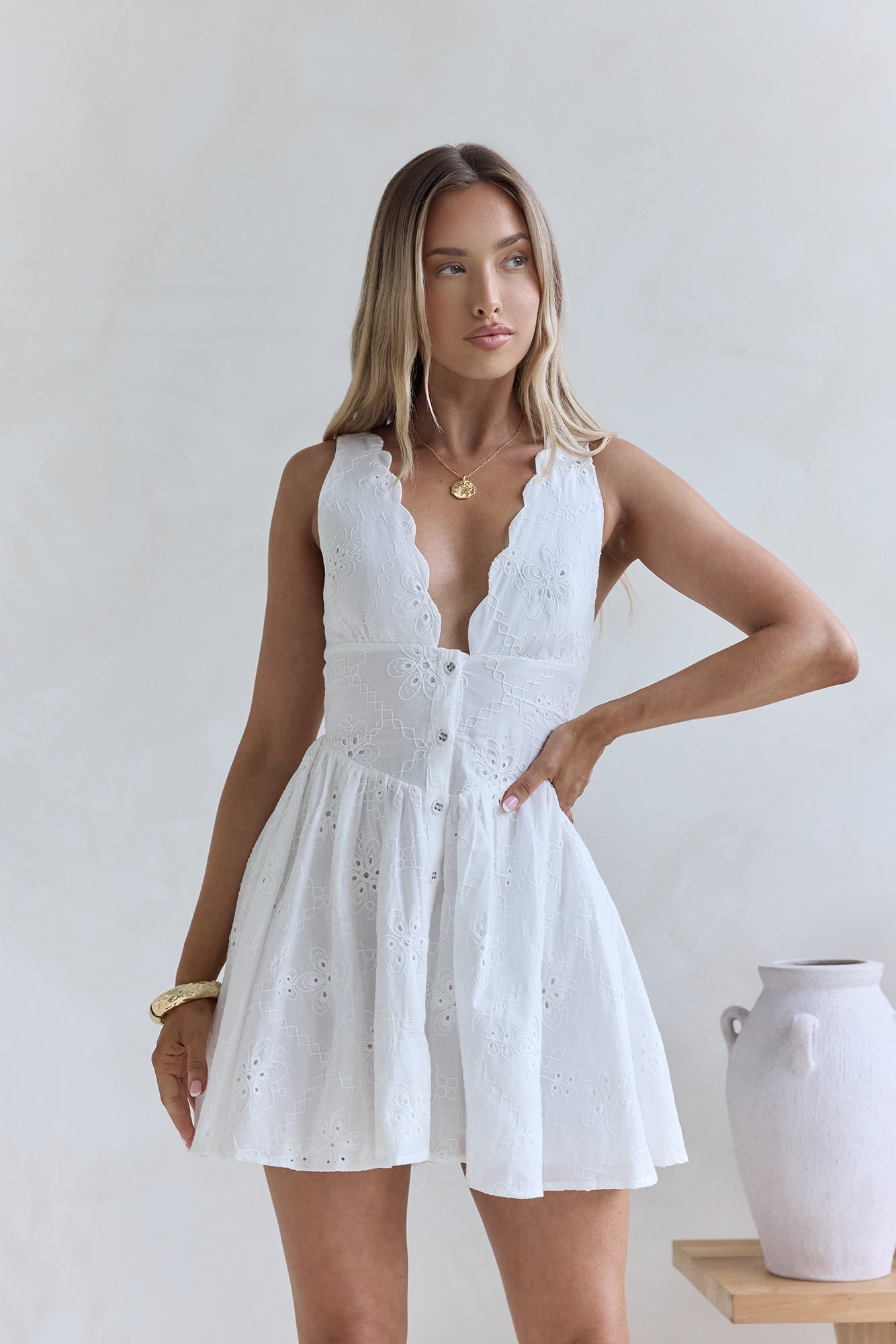 Country Rose Embroidered Mini Dress White-Trogz